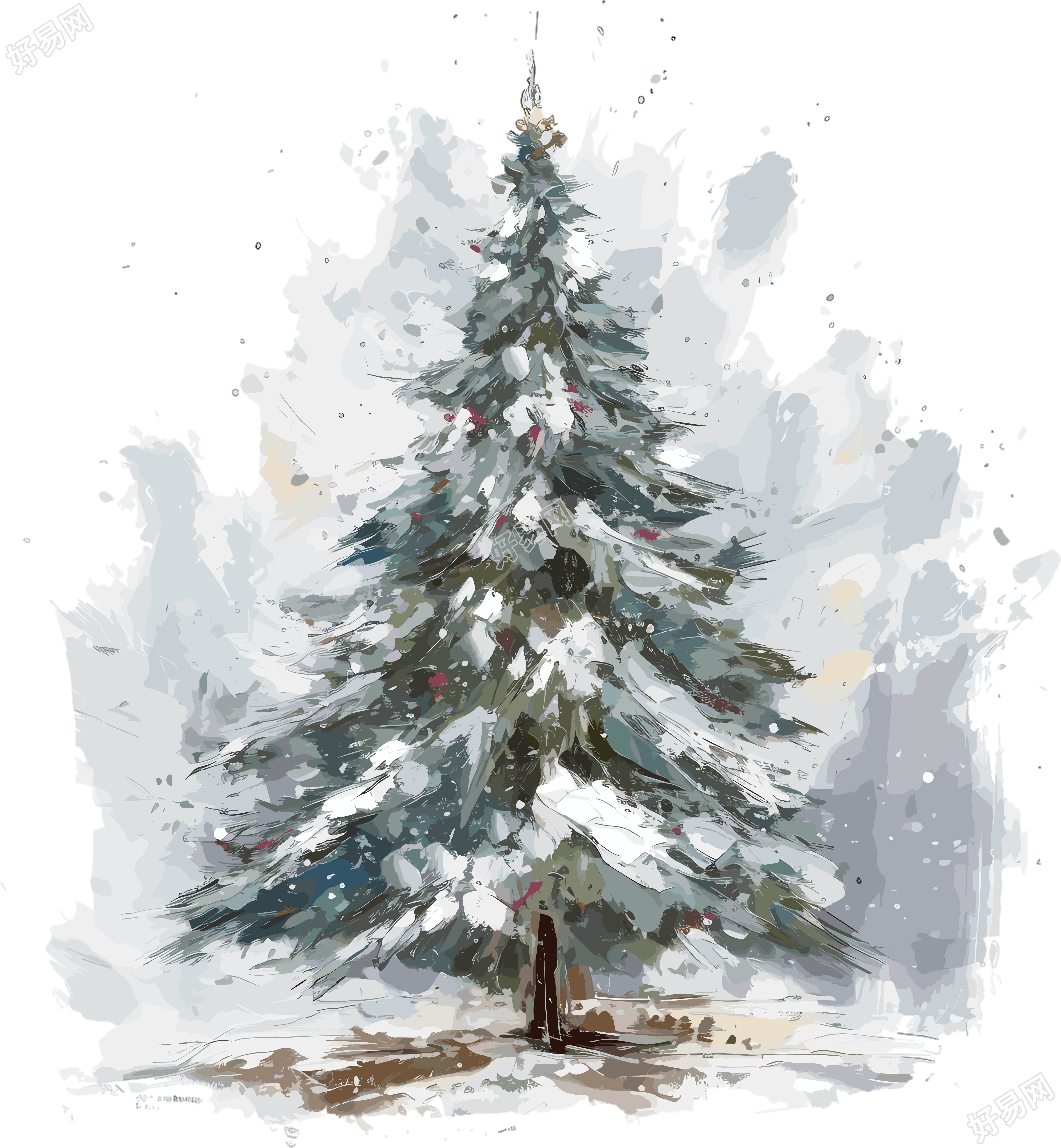 圣诞树油画插图
