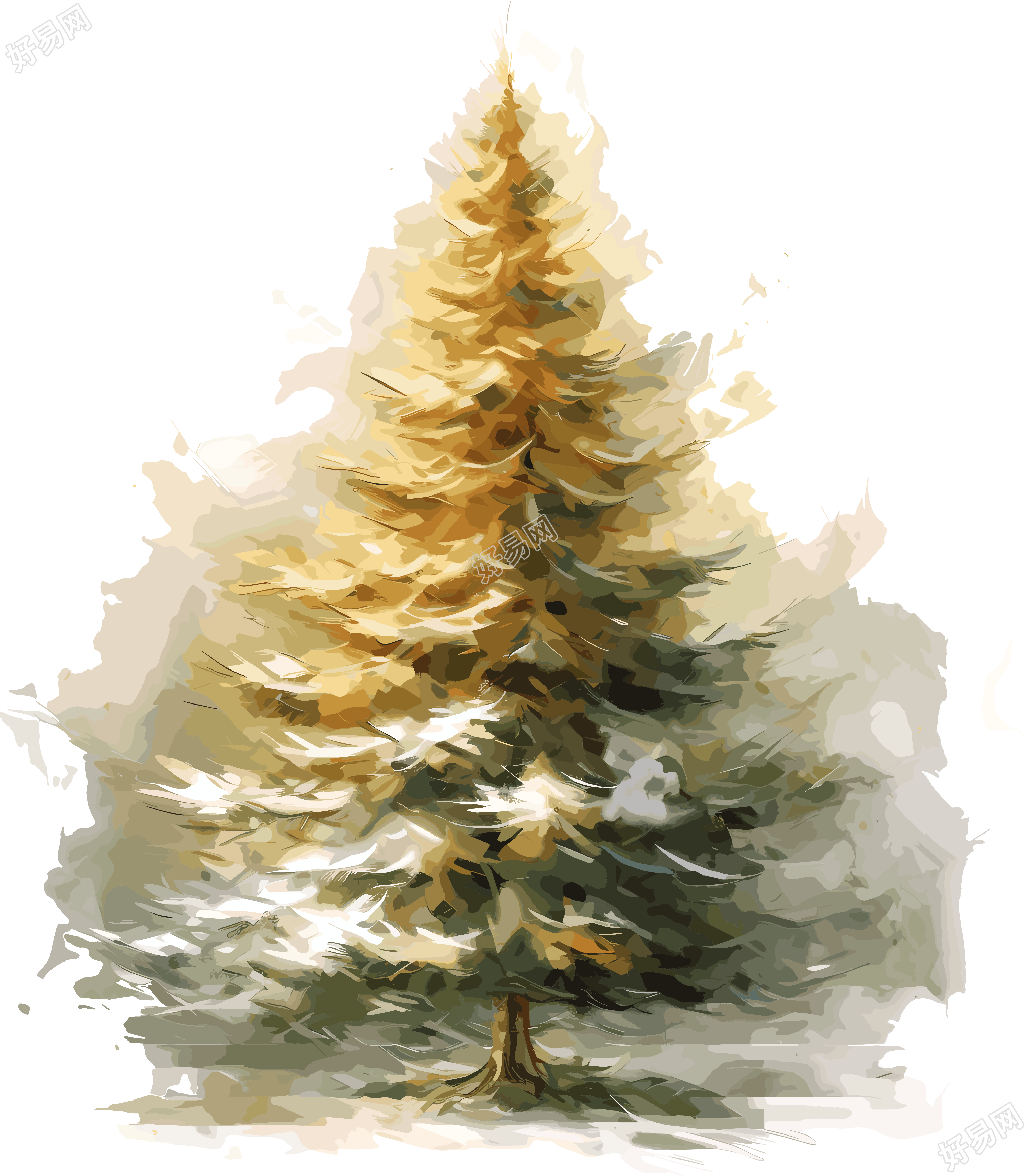 白色背景上的圣诞树油画插图