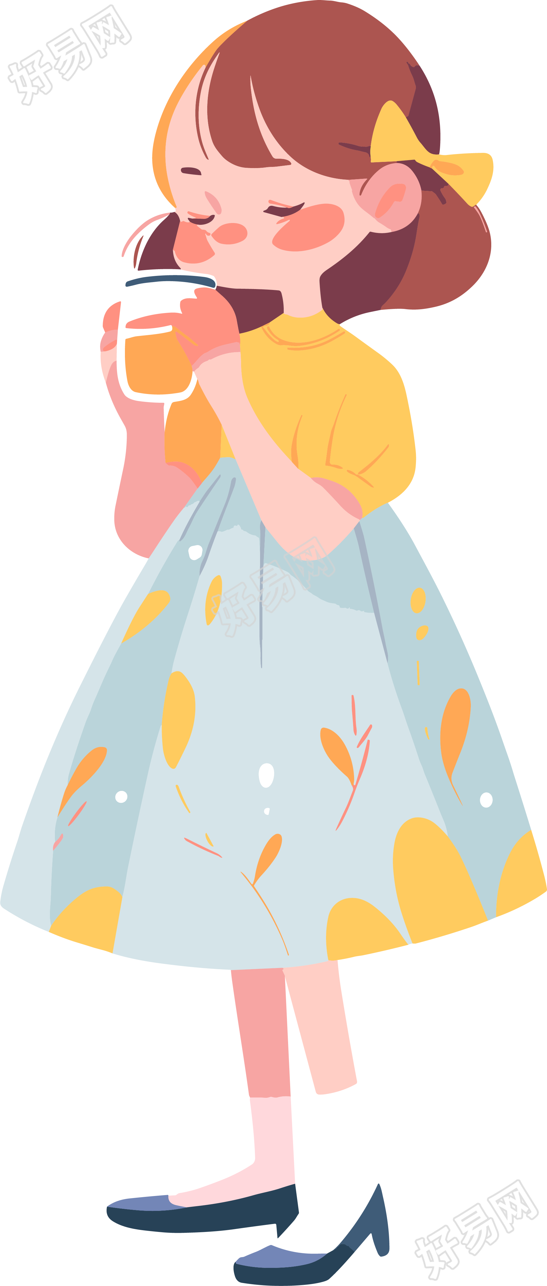 小女孩可爱的插画图