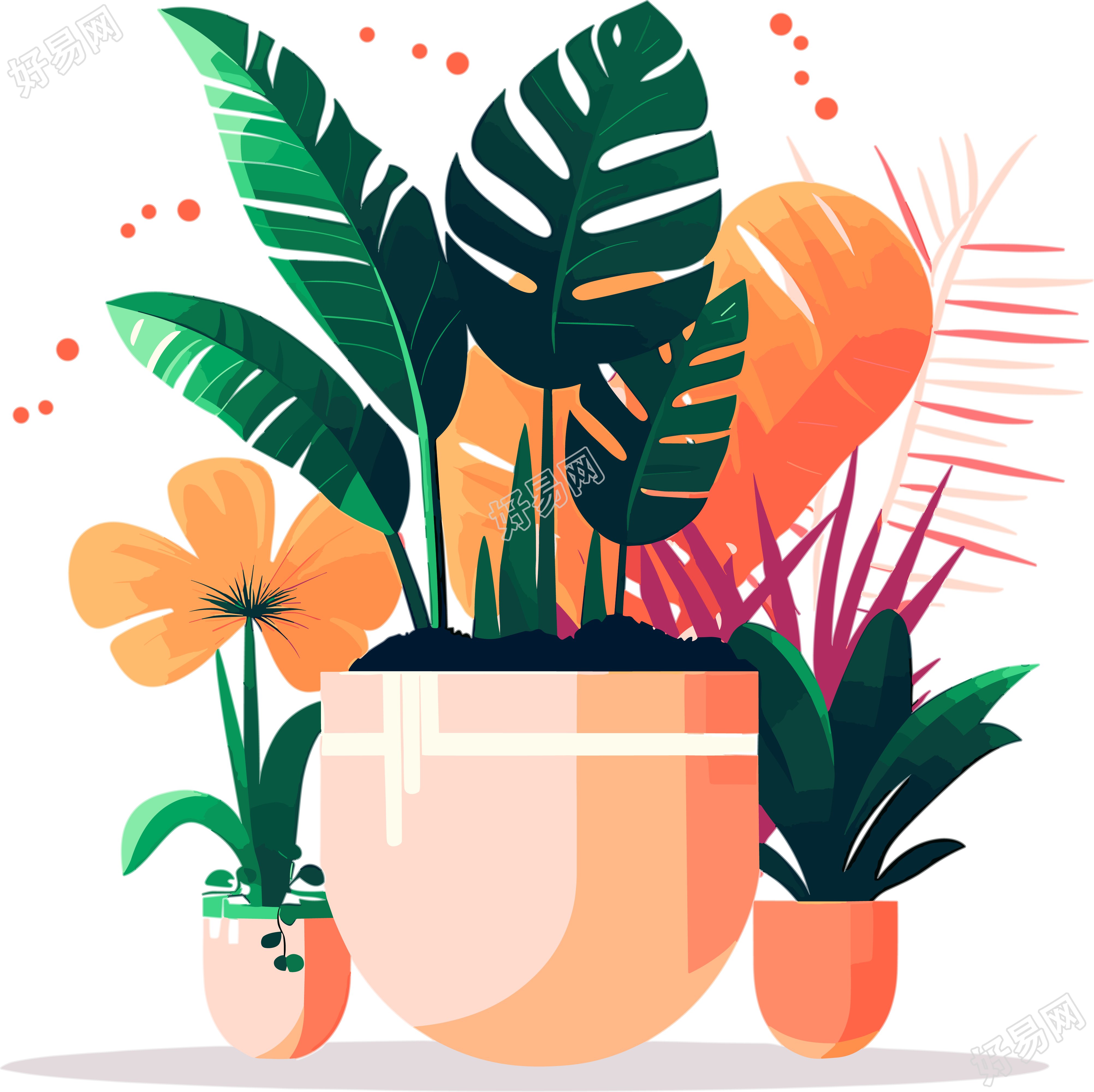 植物集合风格的插画设计素材