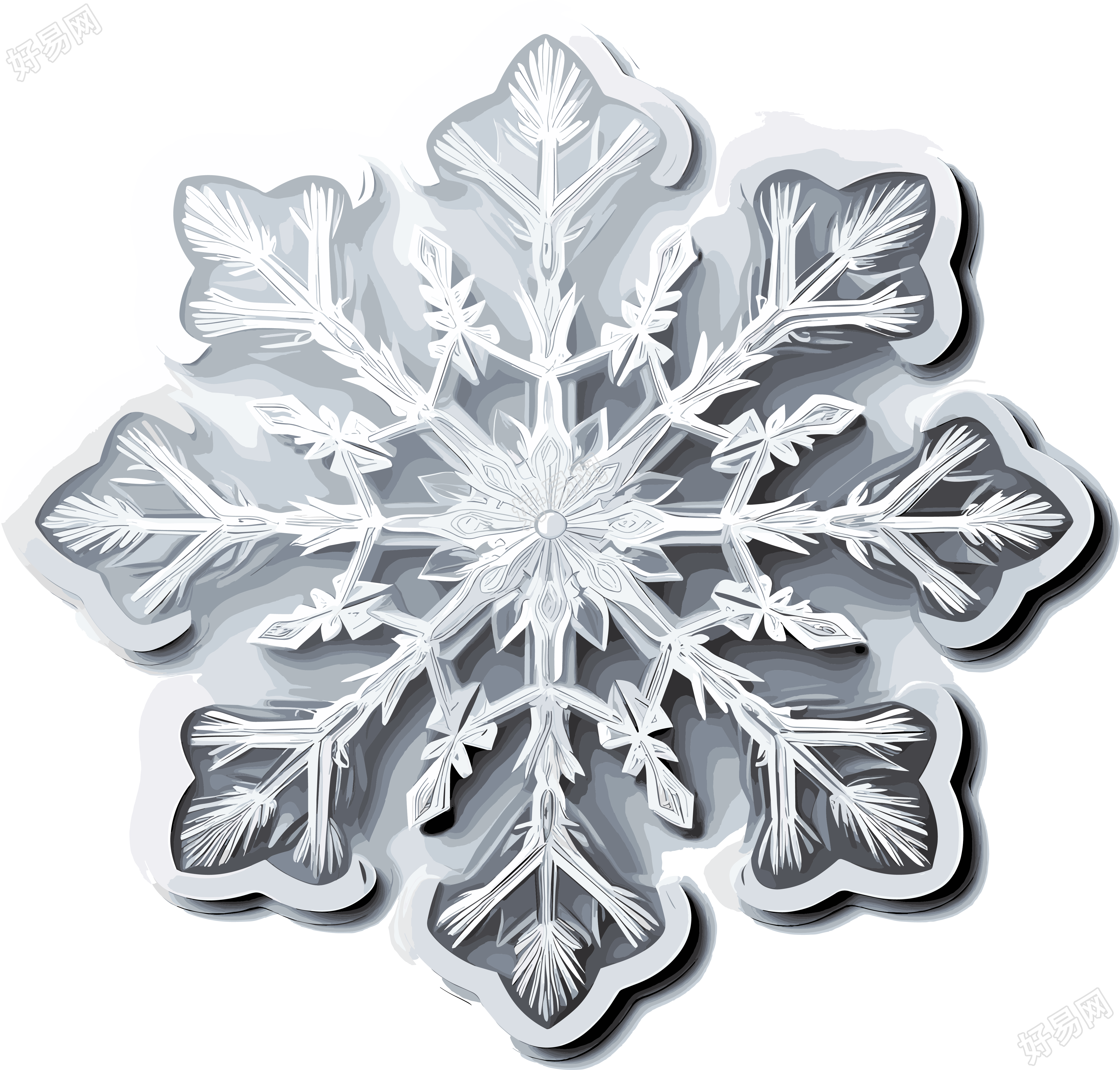 白边白底高清精细8K雪花贴纸