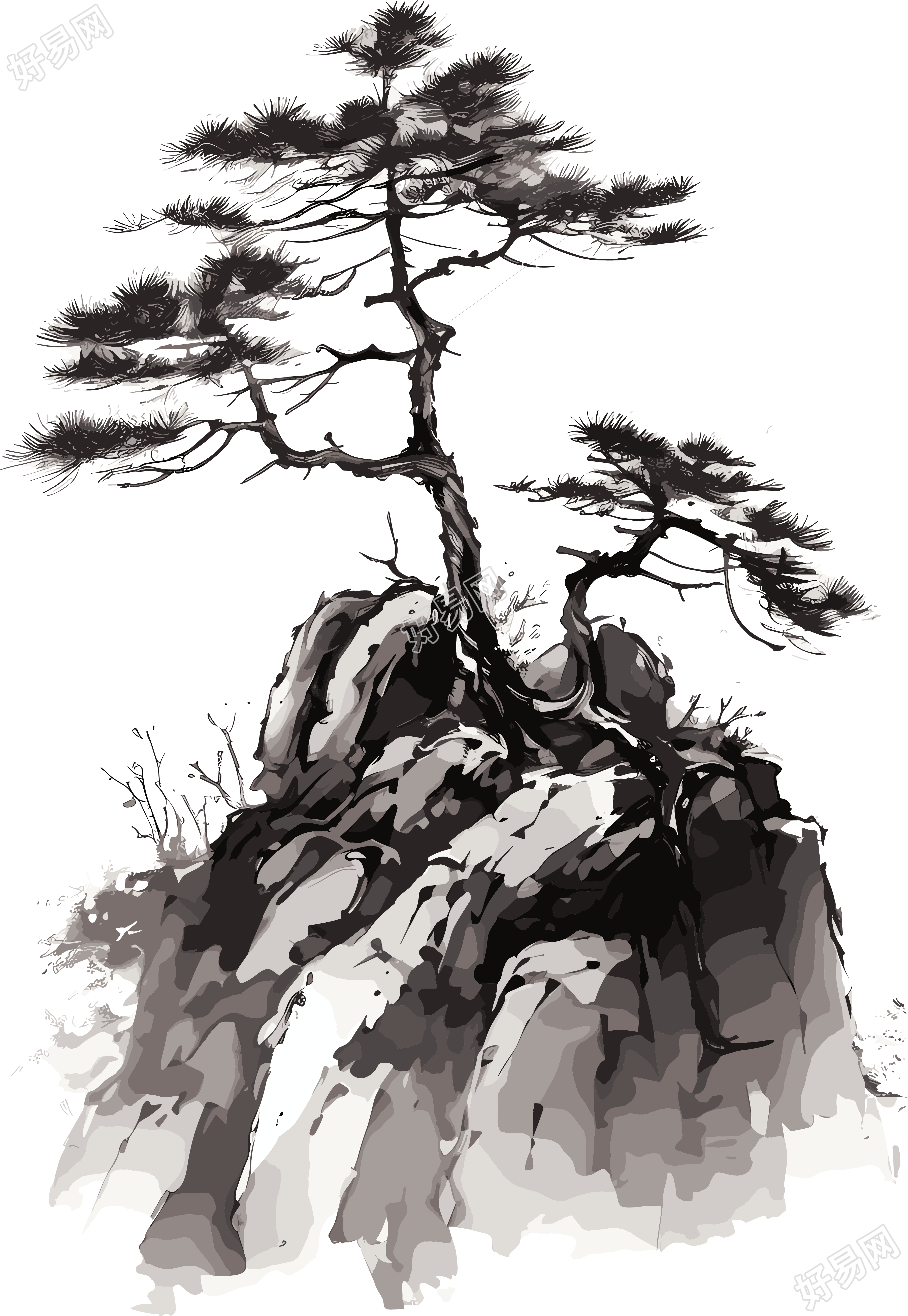 中国风墨迹插画设计素材