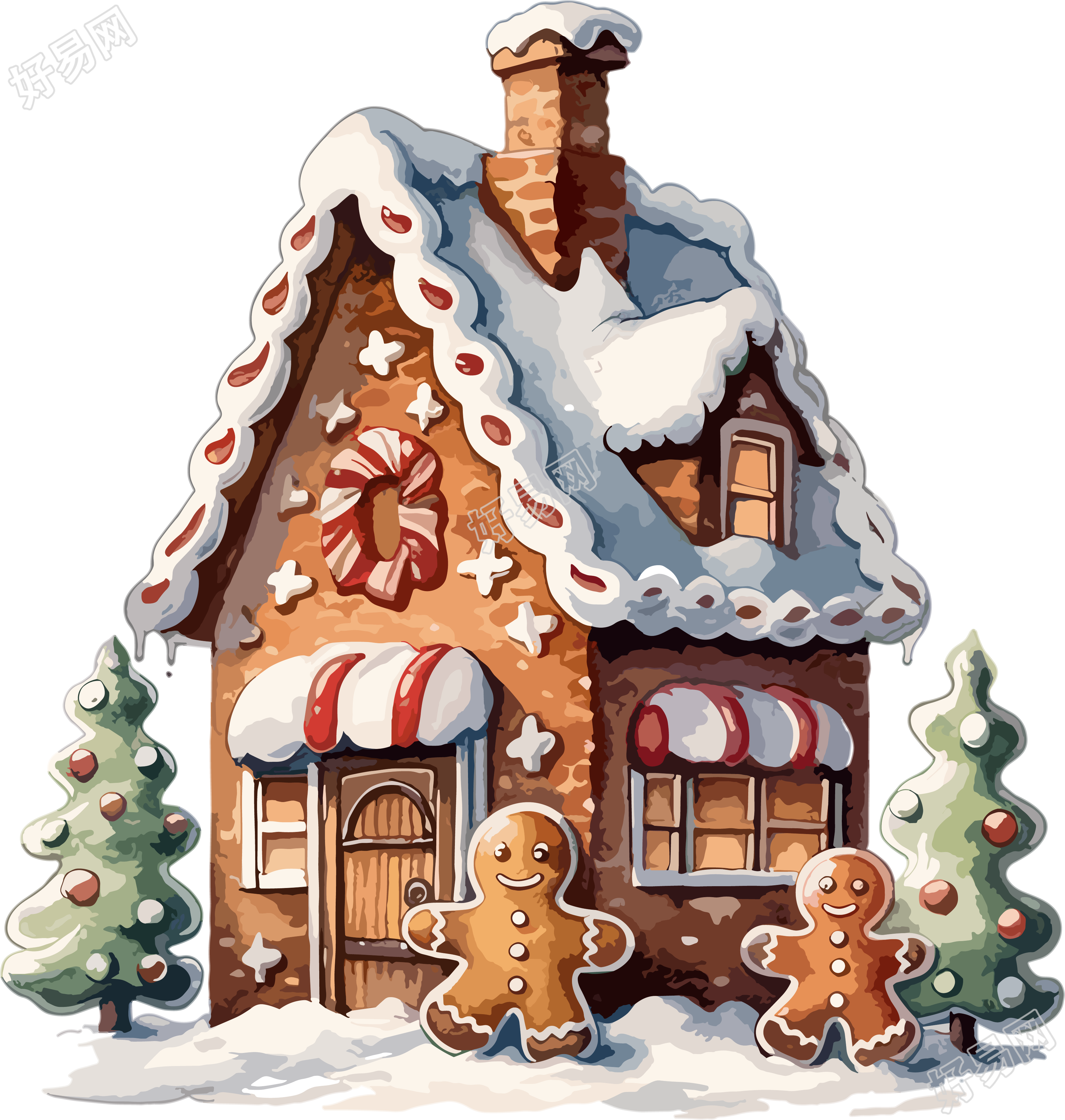 圣诞节插图带有冬青的姜饼人