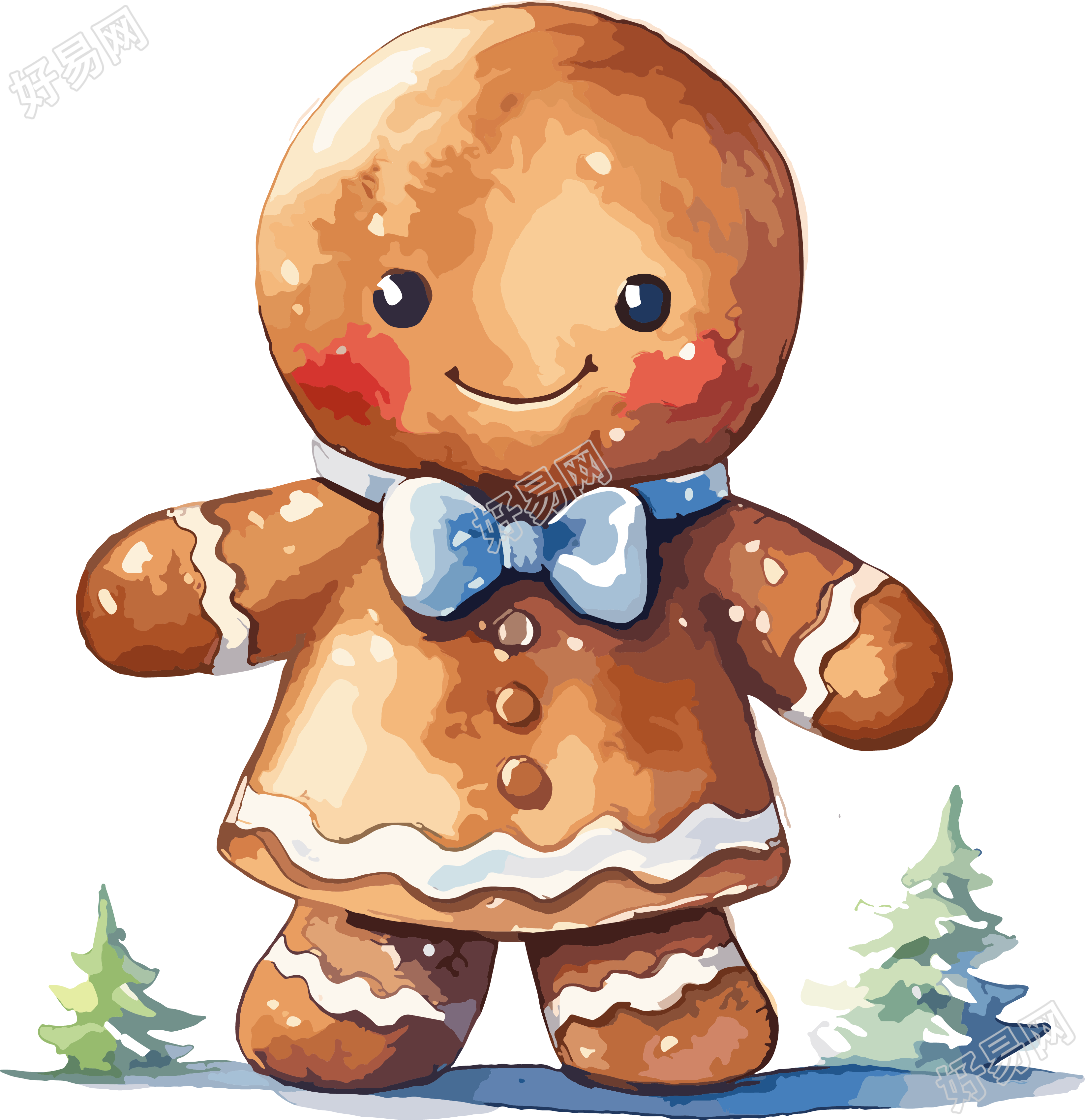 圣诞插画具有冬青的姜饼人插画