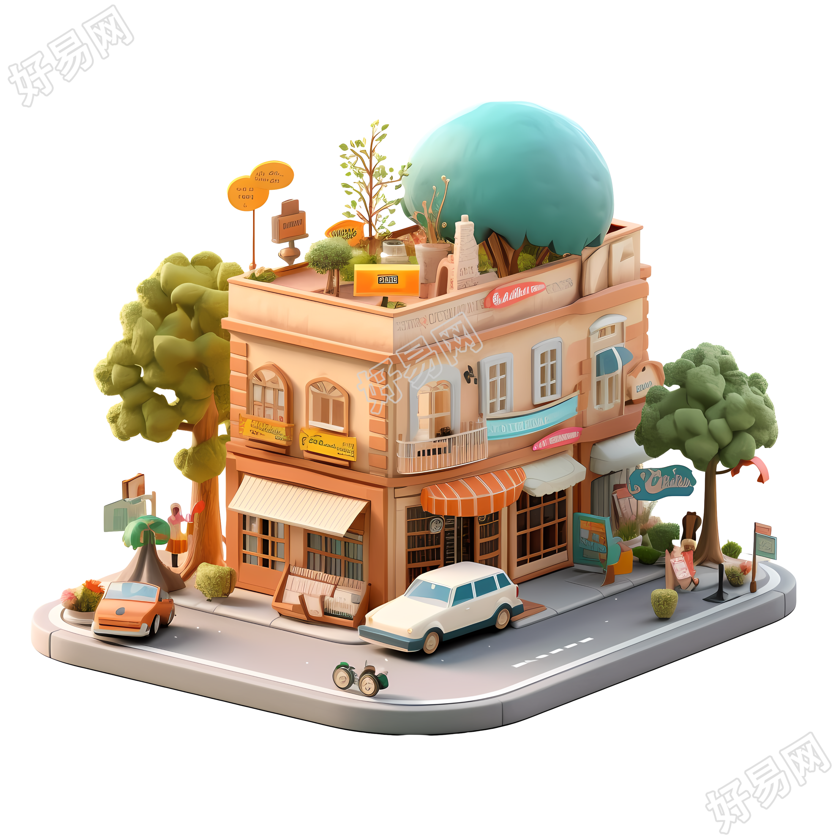 法式特色书店3D卡通模型
