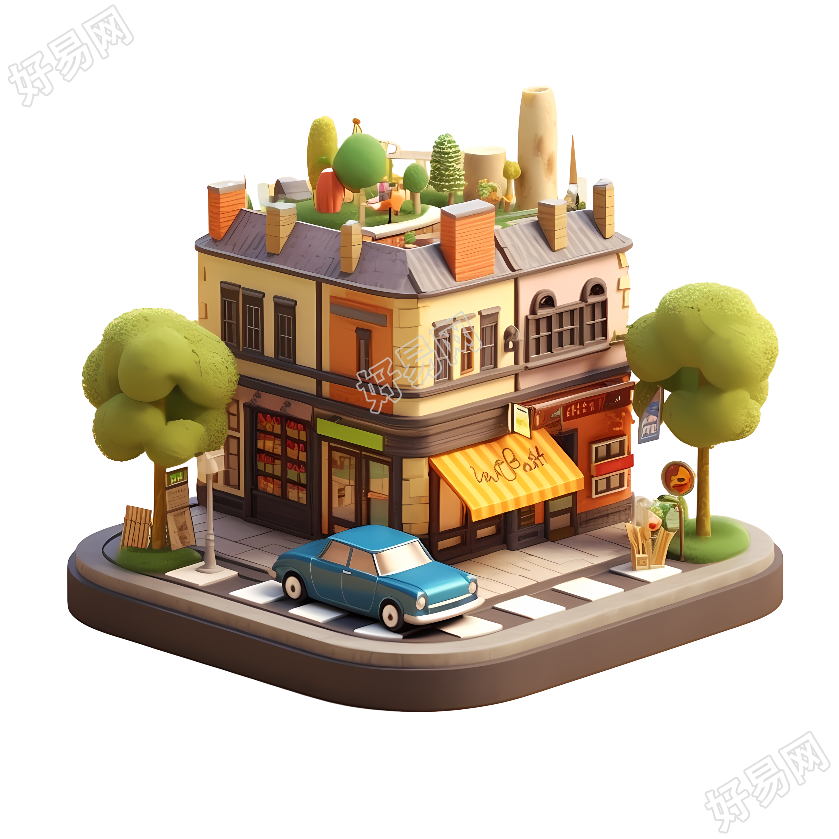 法式特色书店3D卡通模型