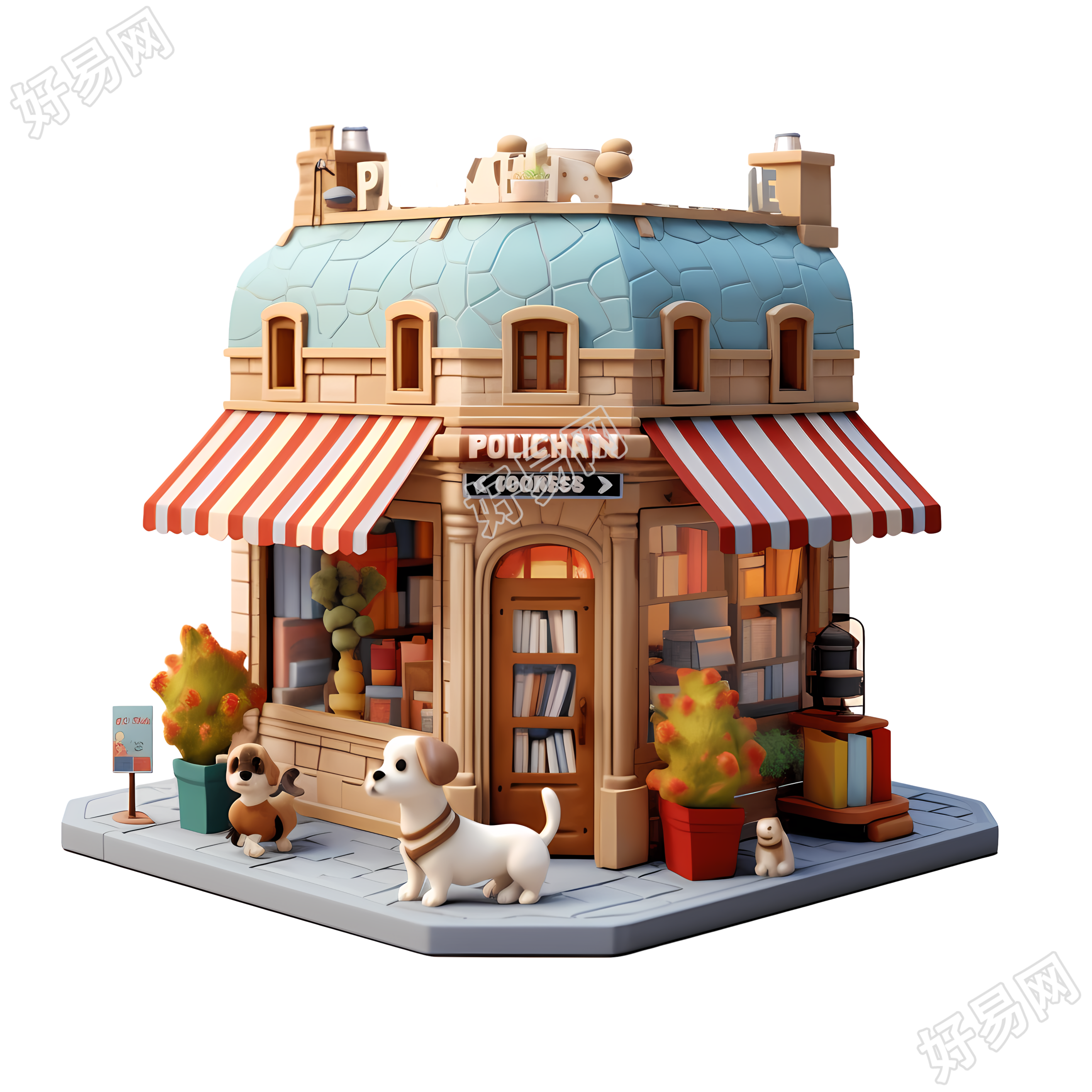 法国特色书店3D卡通模型
