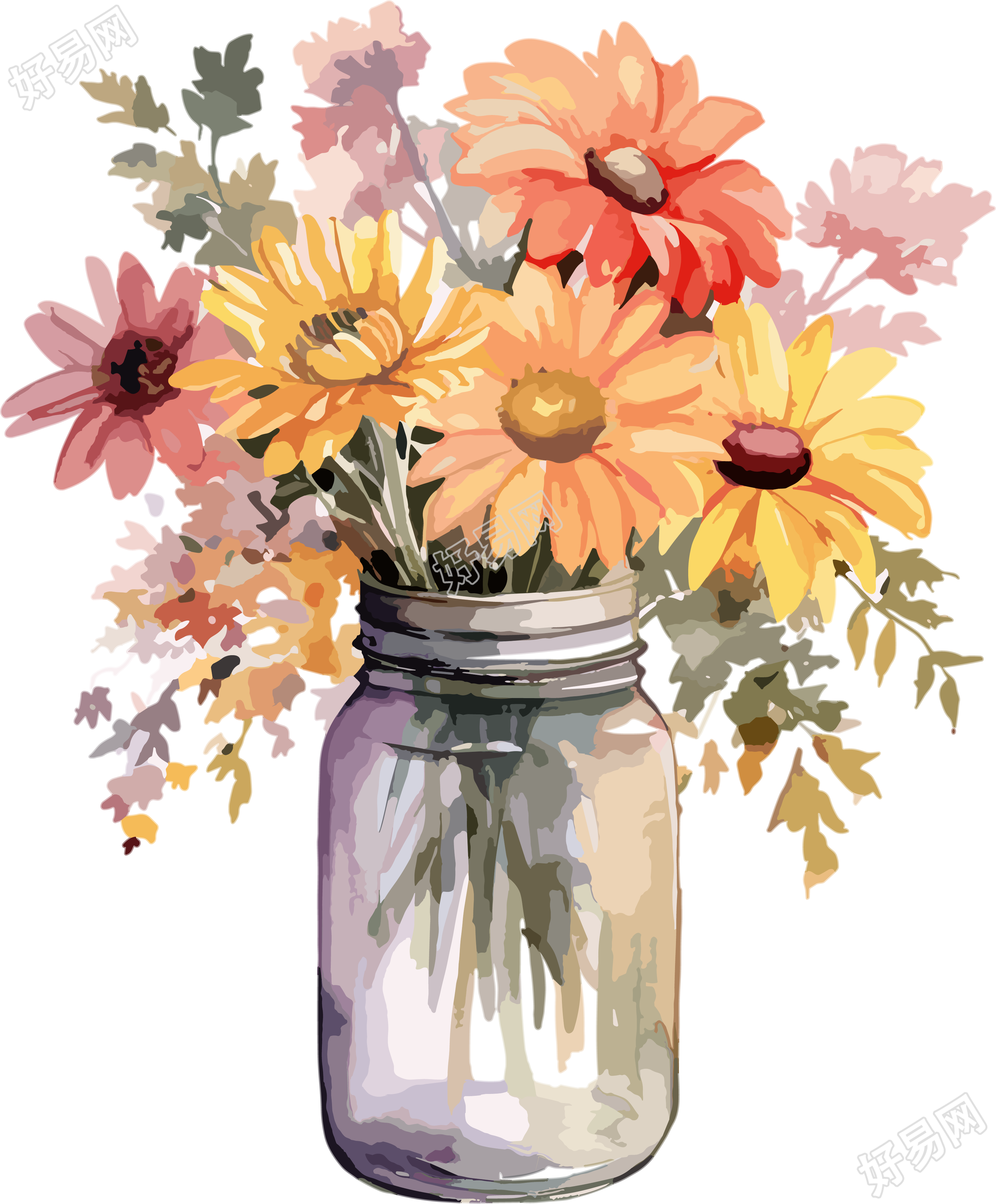 秋天水彩花卉插画