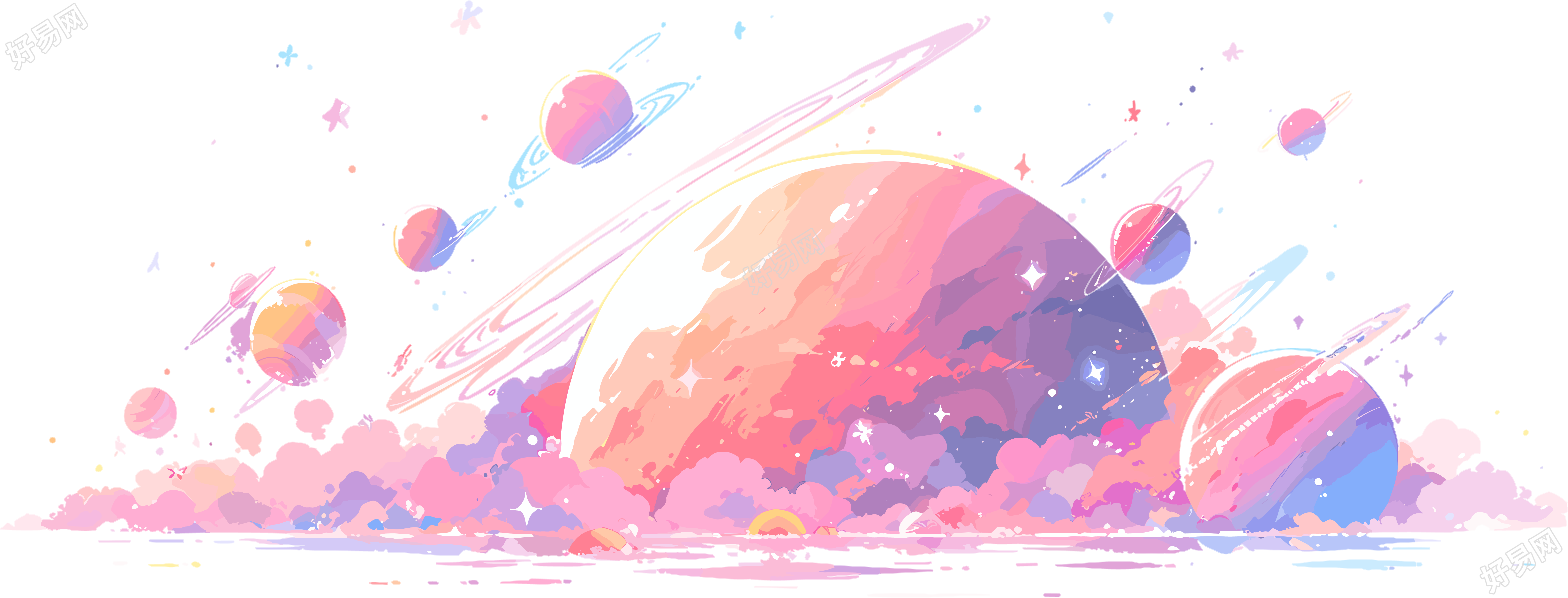 星空星球平面矢量插图