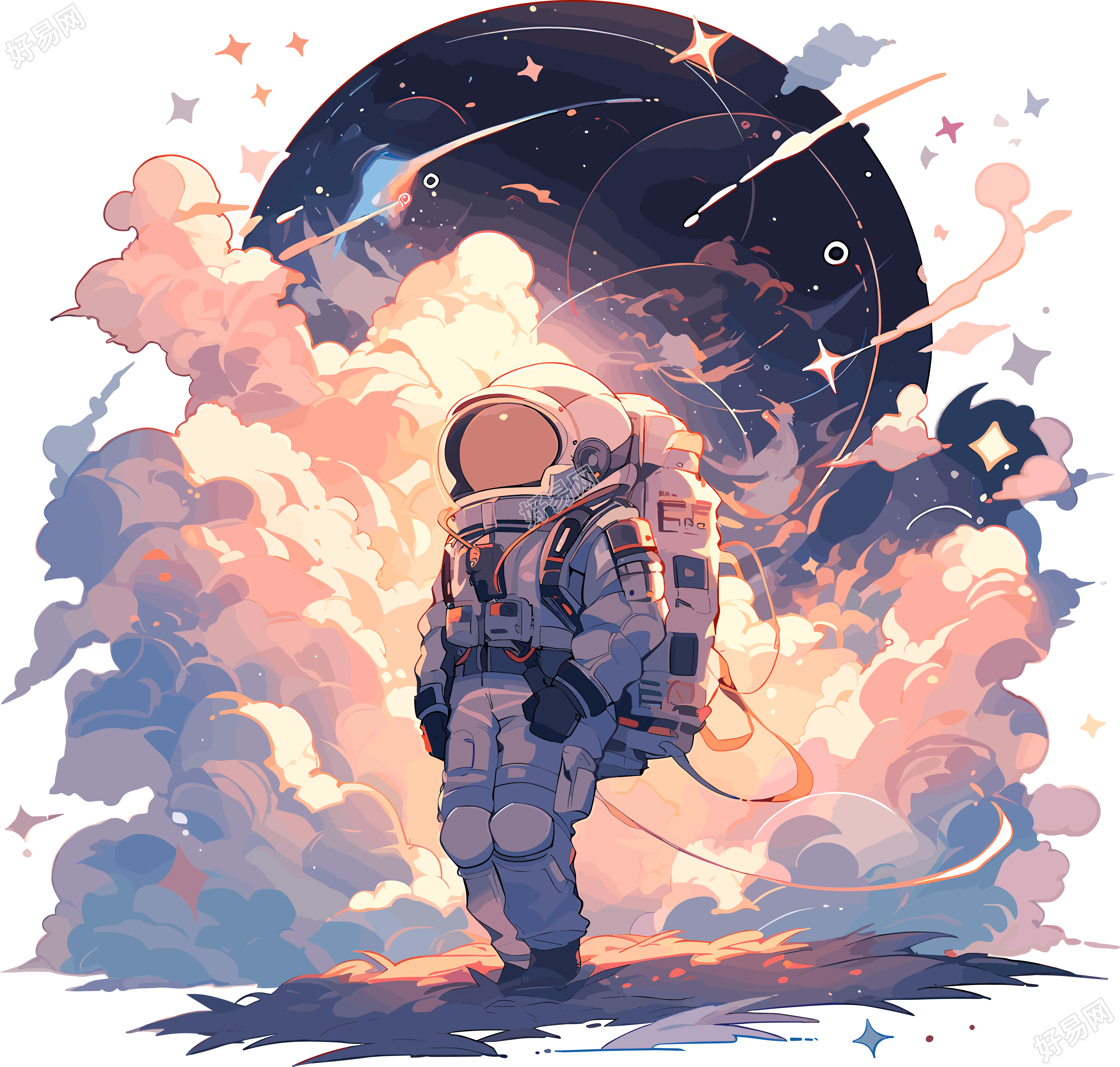太空星球平面矢量插画