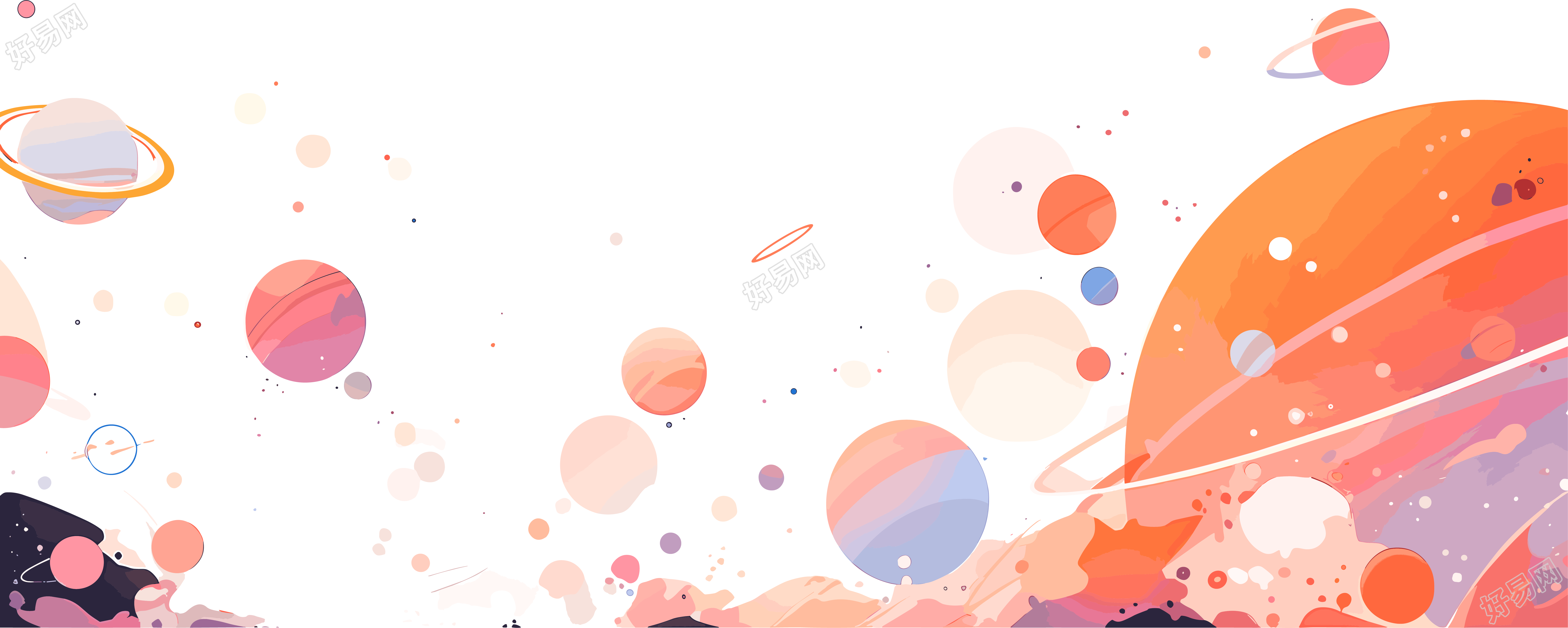 星空行星平面矢量插画