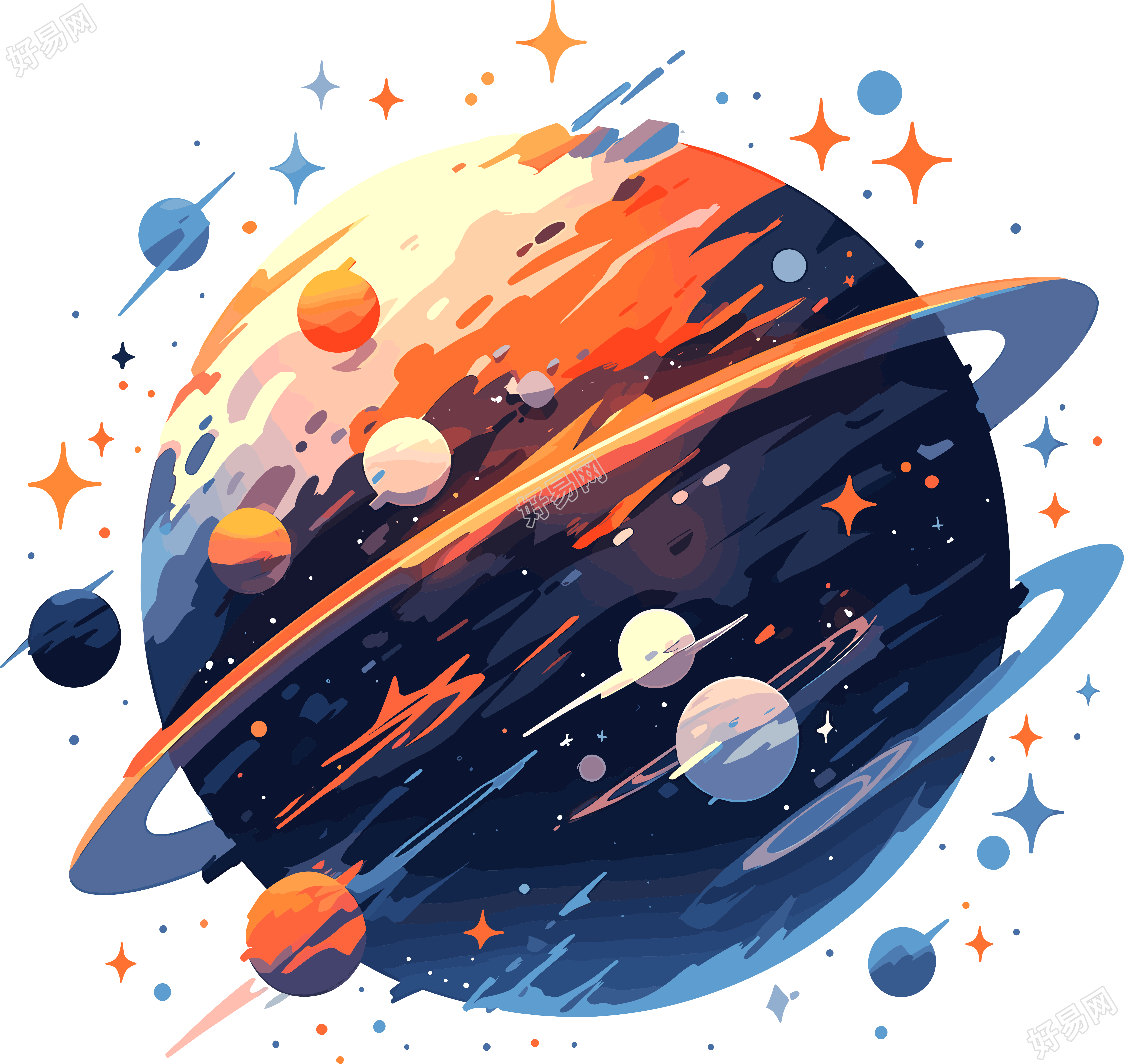 星球平面矢量插图