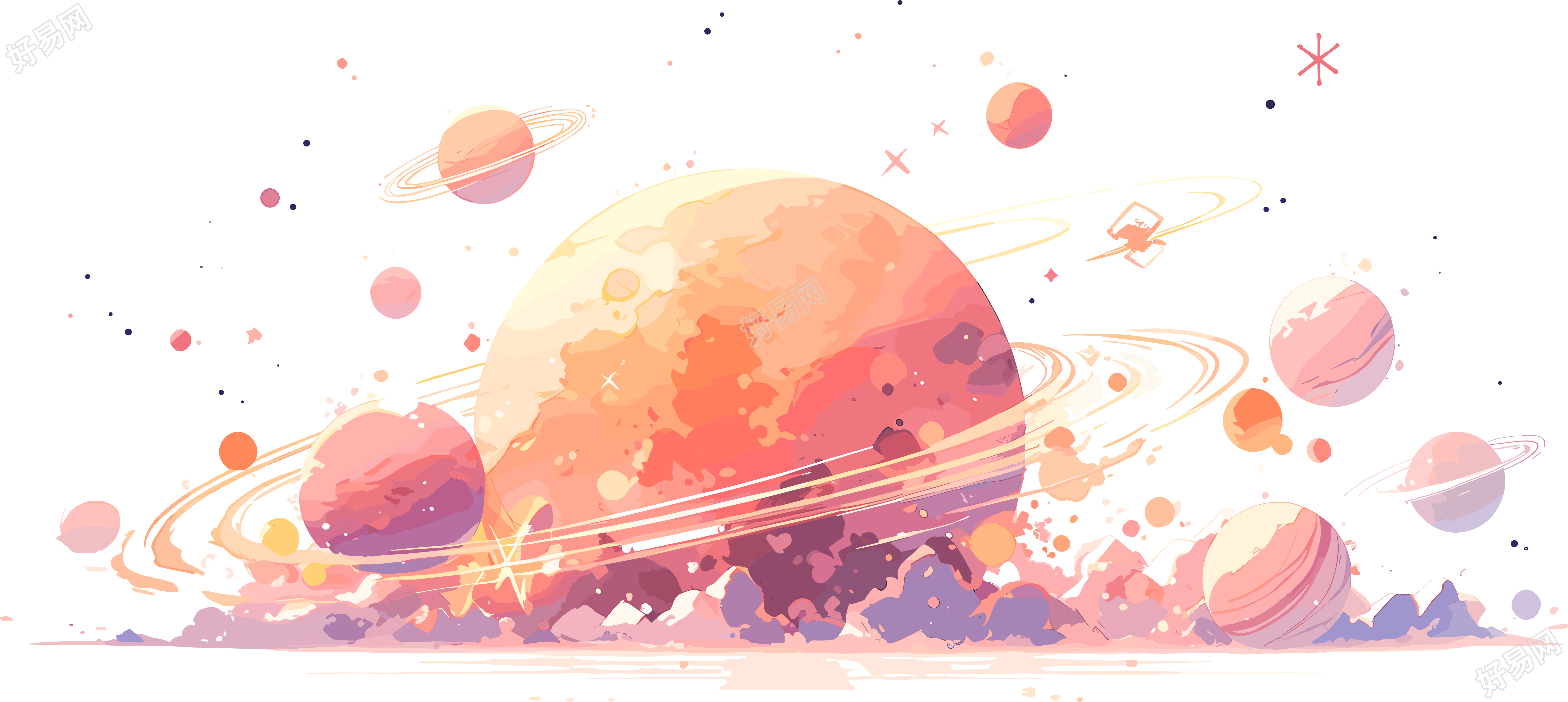 太空星球平面矢量插画