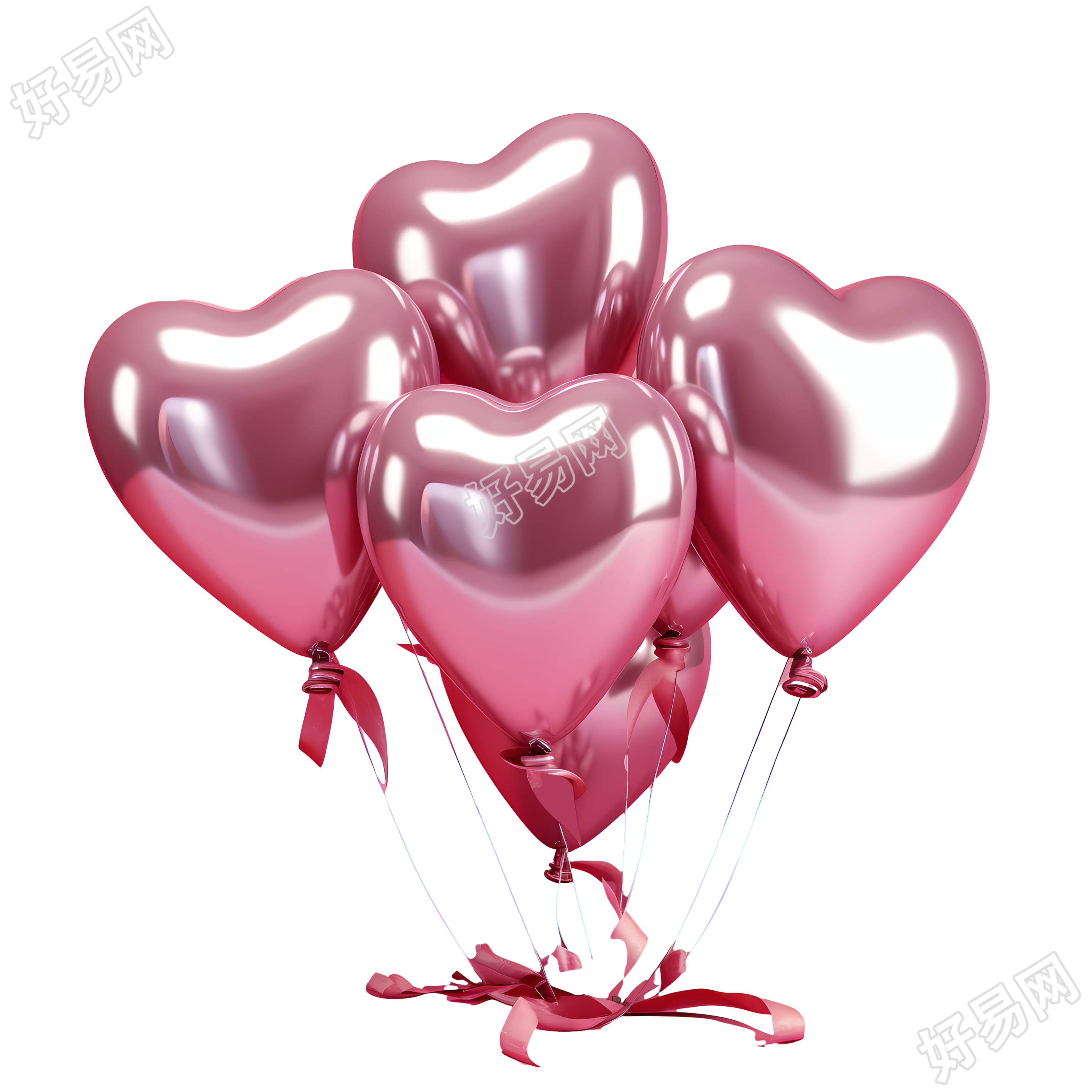 粉色丝带装饰的不同心形的气球素材