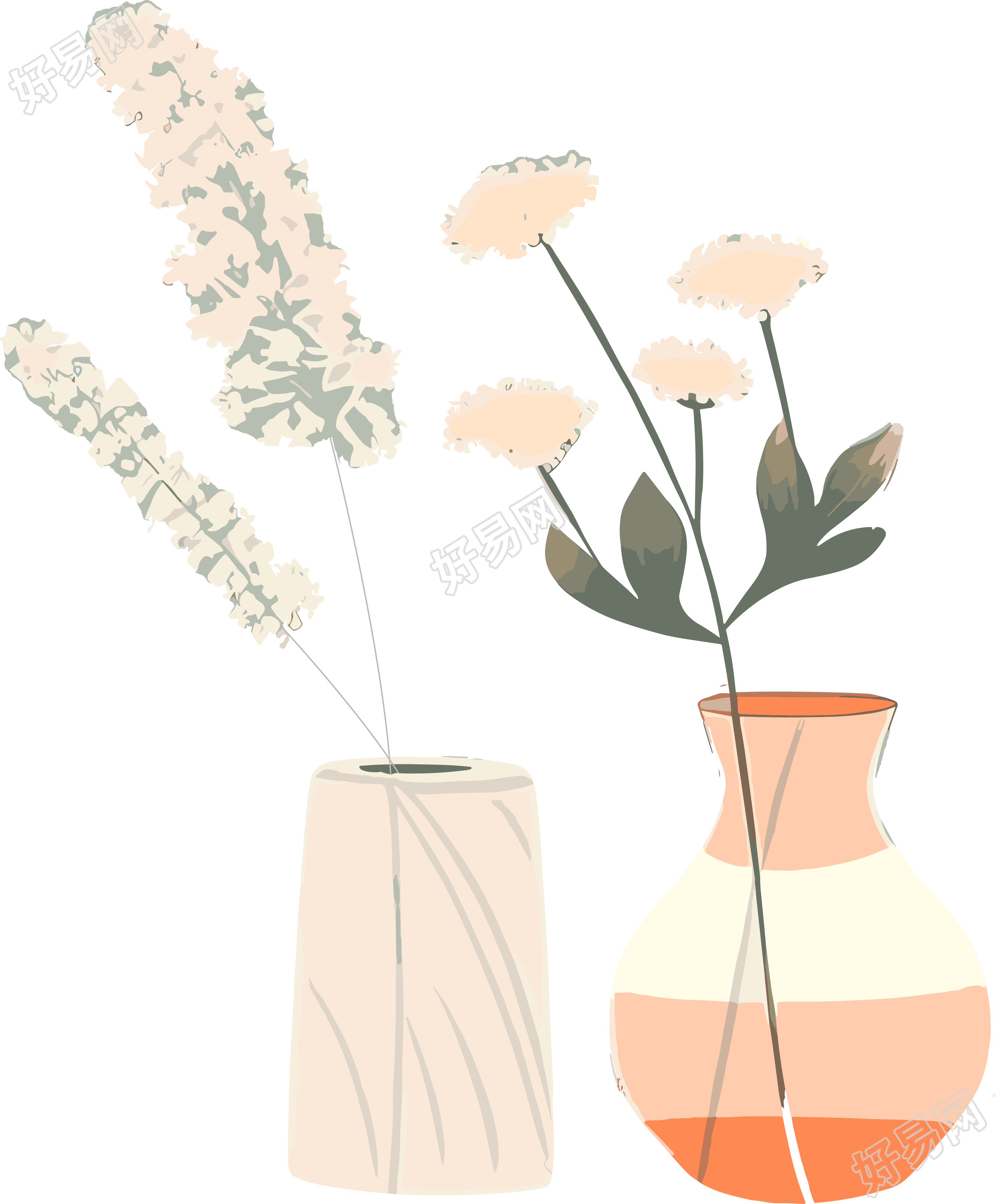 花朵主题的简约线条插画素材
