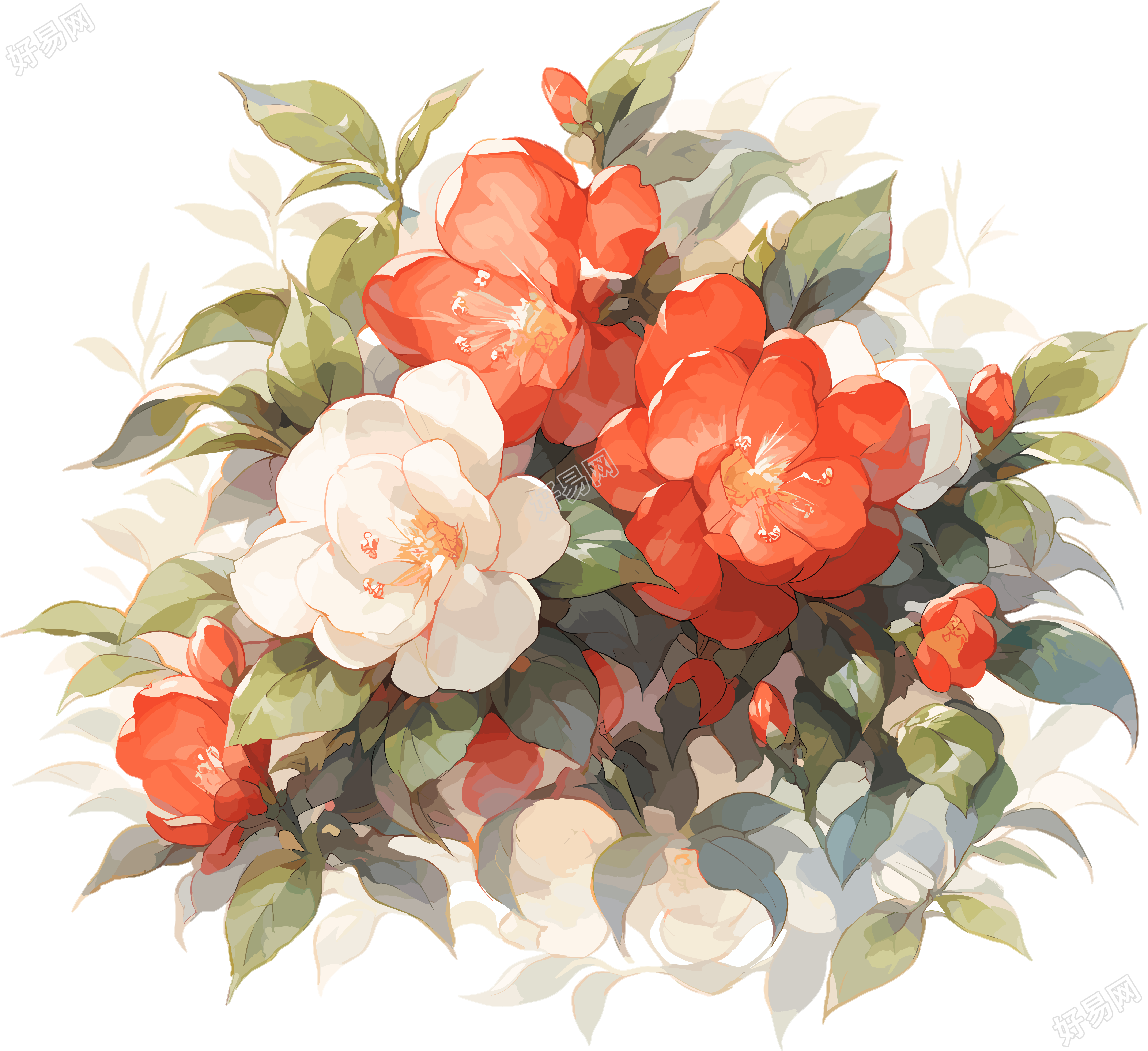 山茶花水彩画素材