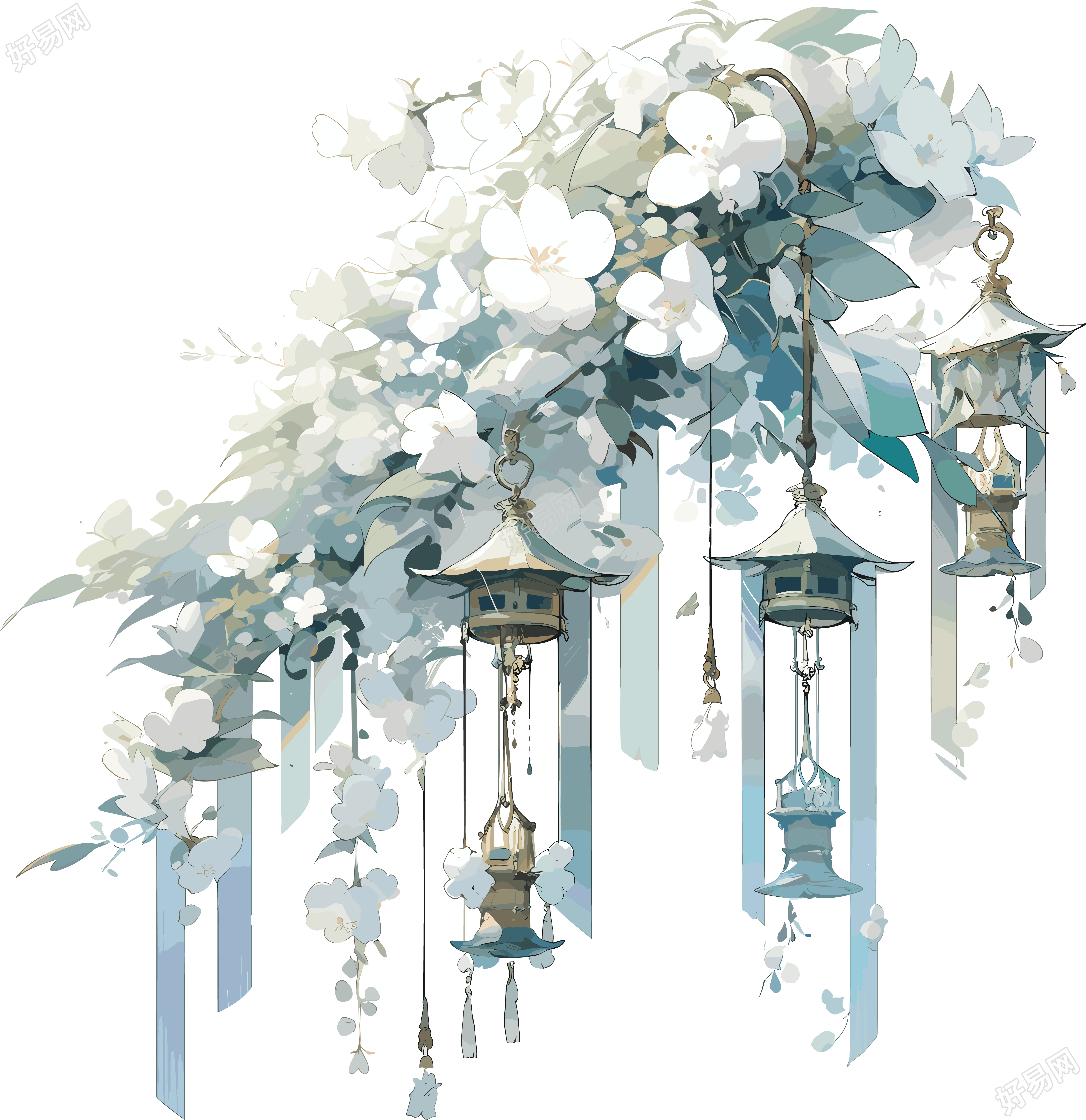 风铃花卉的水彩画作品