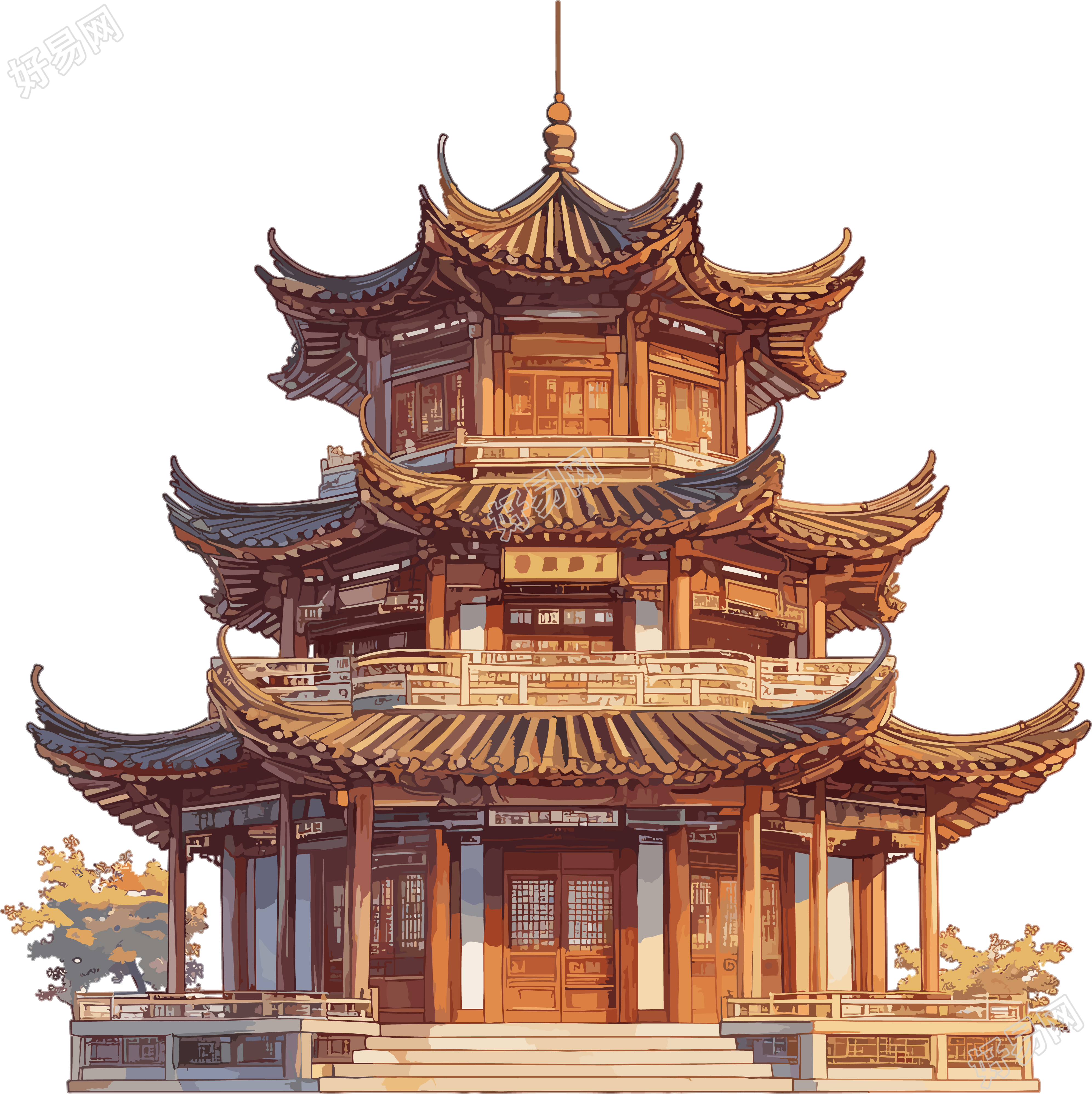 国风建筑创意插画
