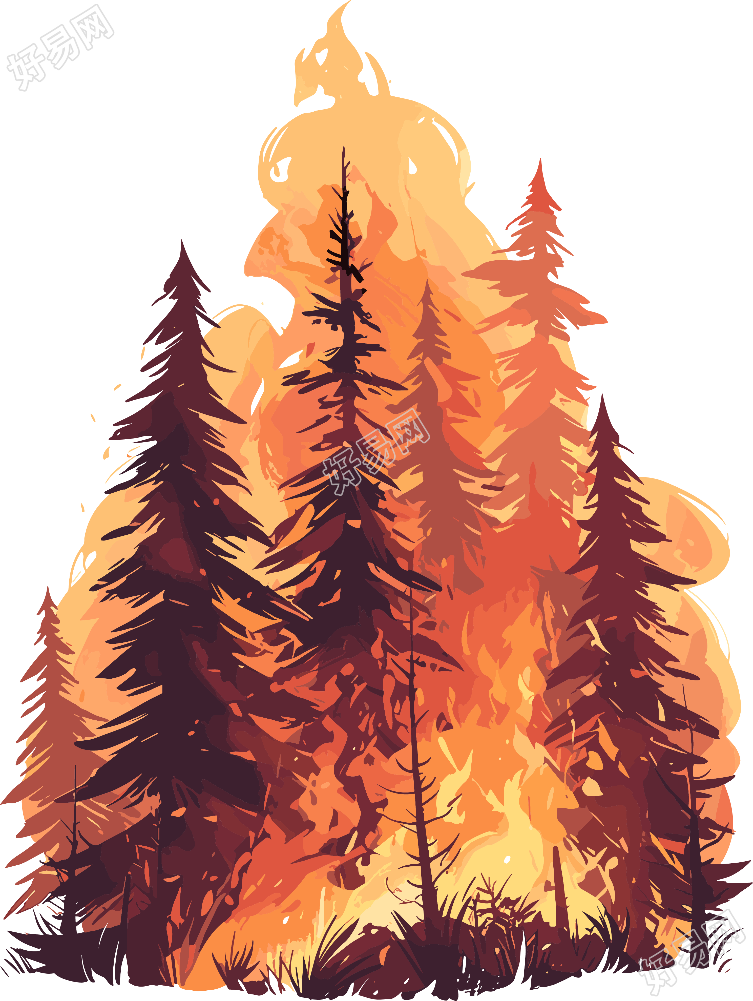 森林火灾插画素材