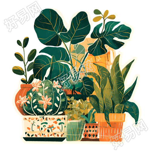 复古贴纸绿植插图