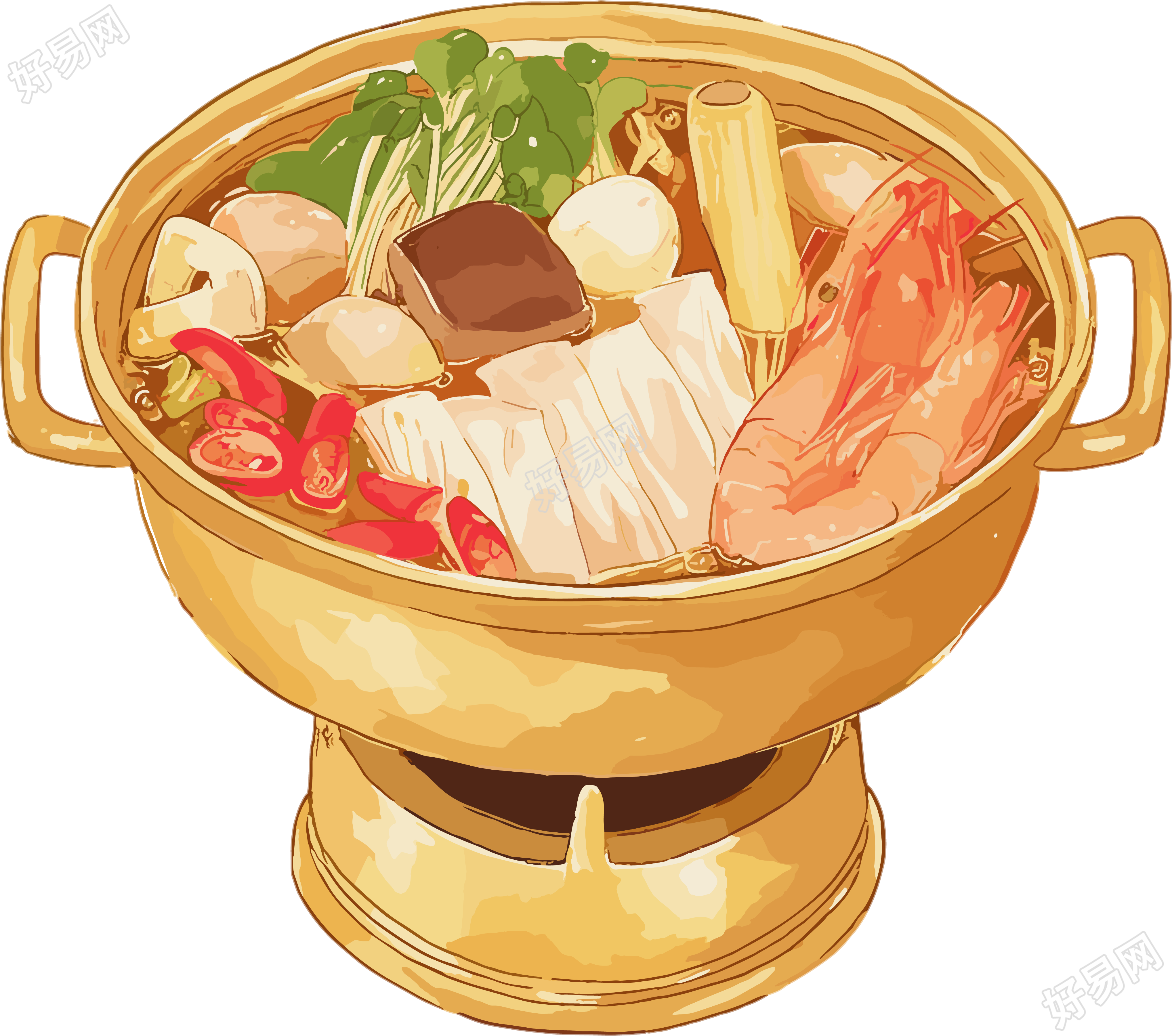 铜火锅商用插画
