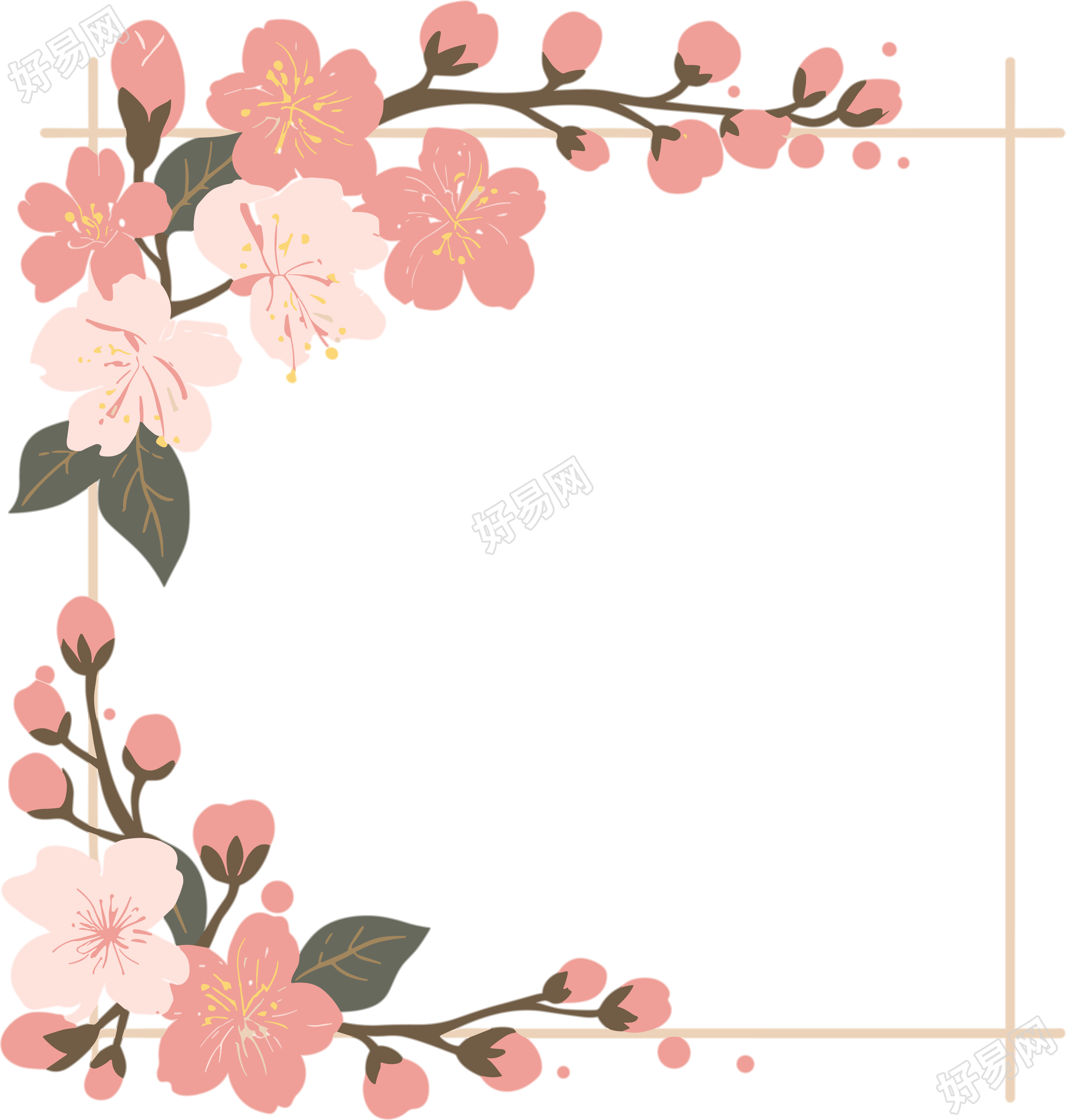 鲜花边框粉色插画