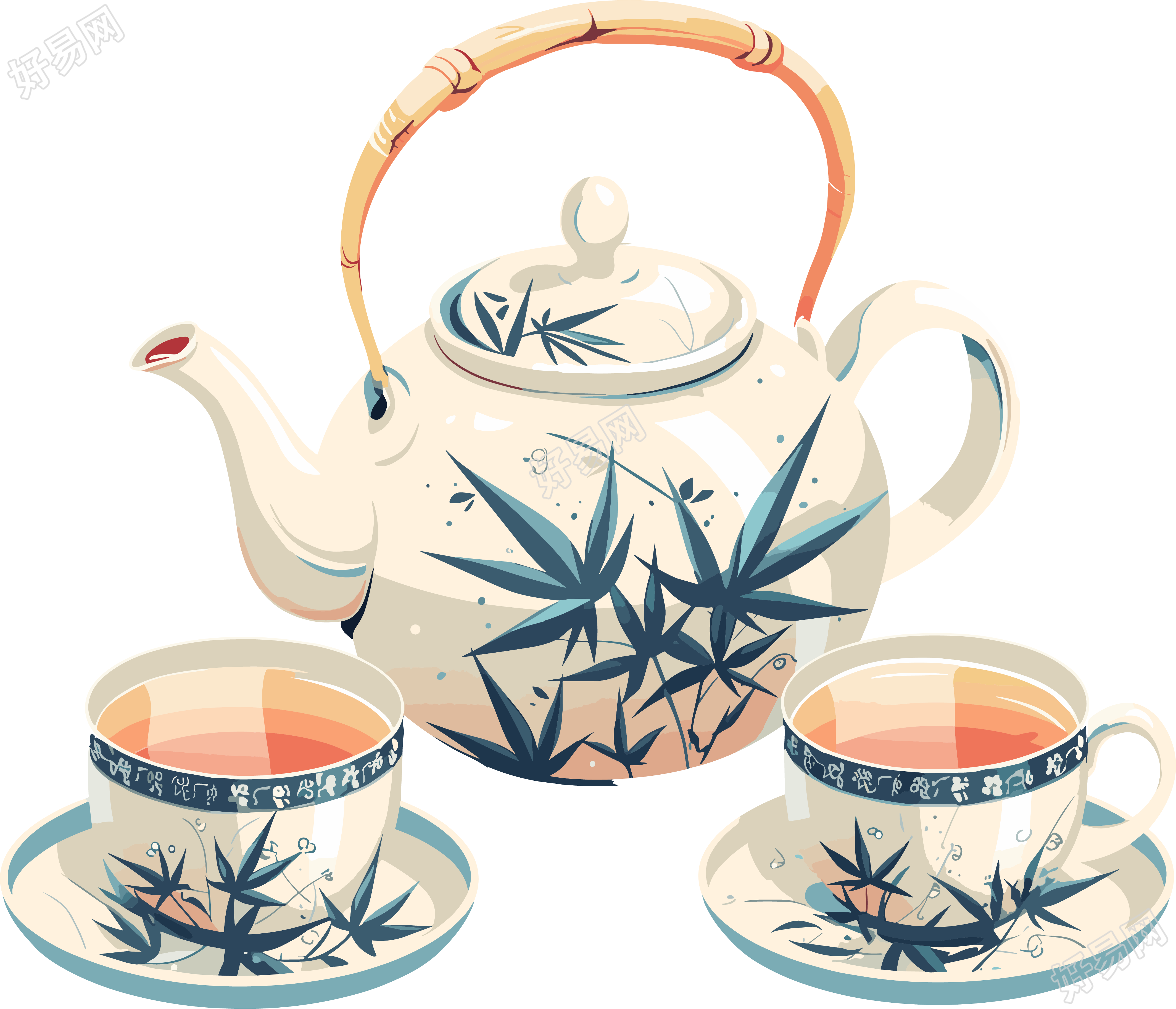 清茶白瓷茶壶素材