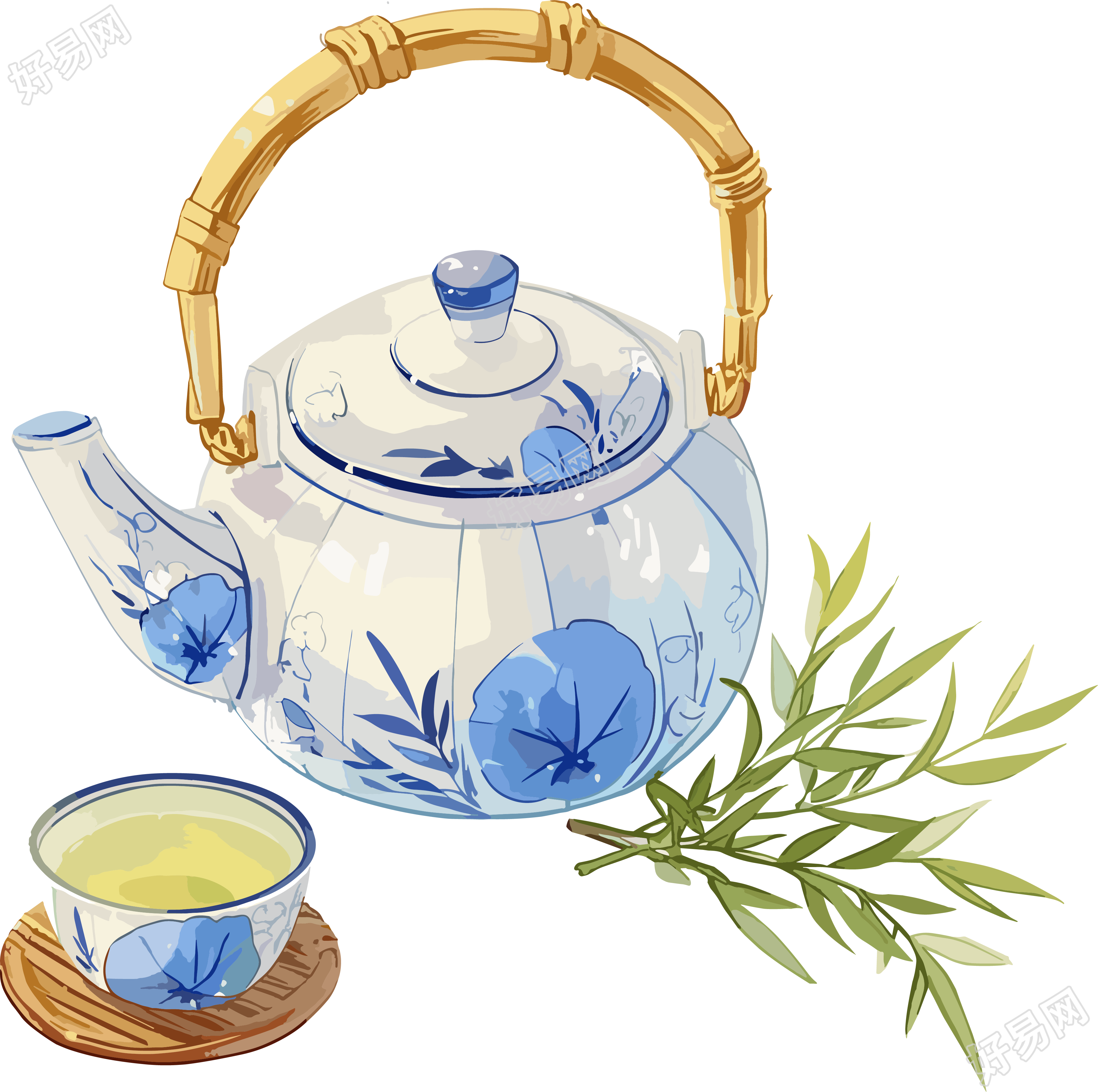 清茶茶具可商用插画