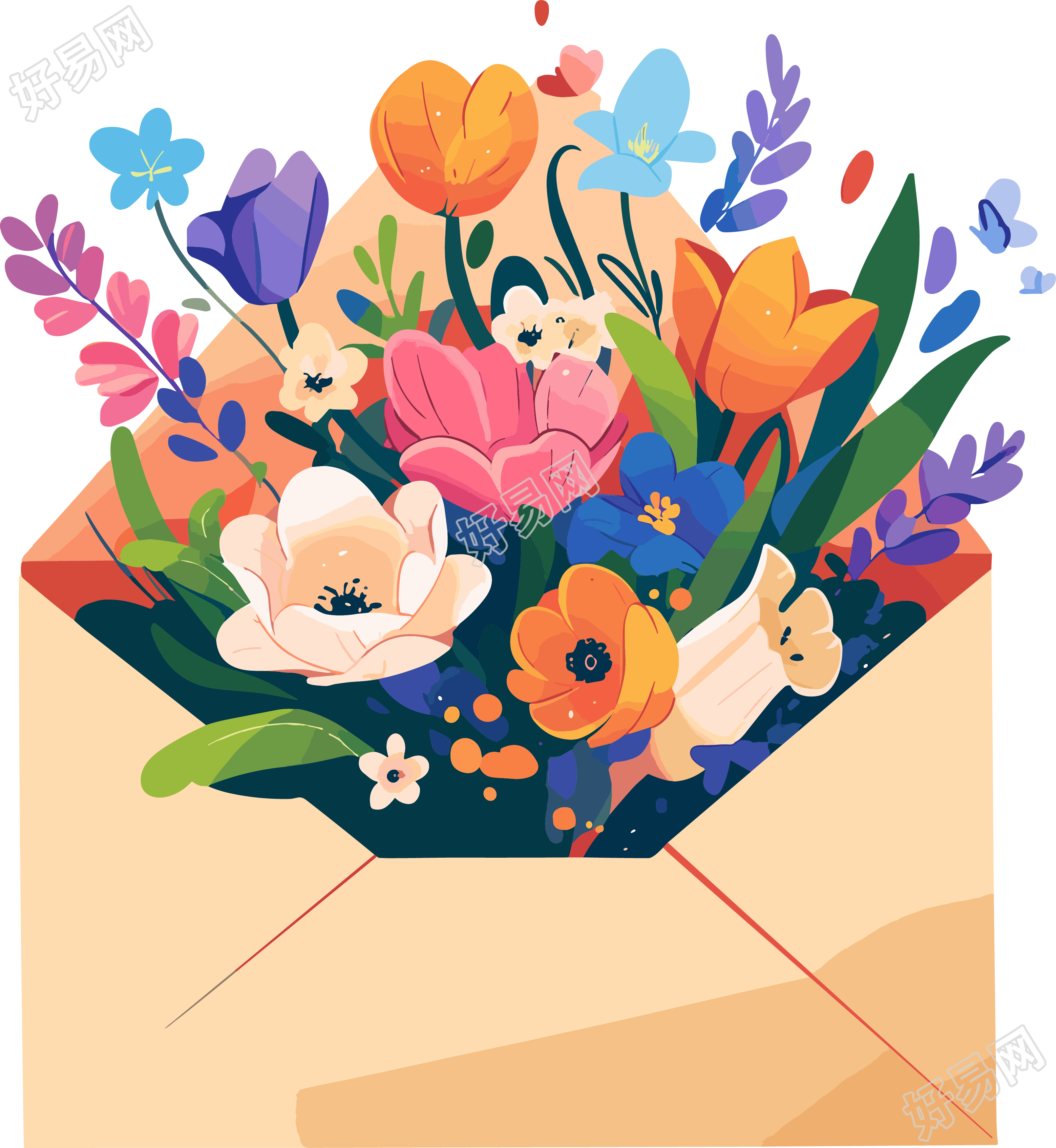 鲜花贺卡唯美插画