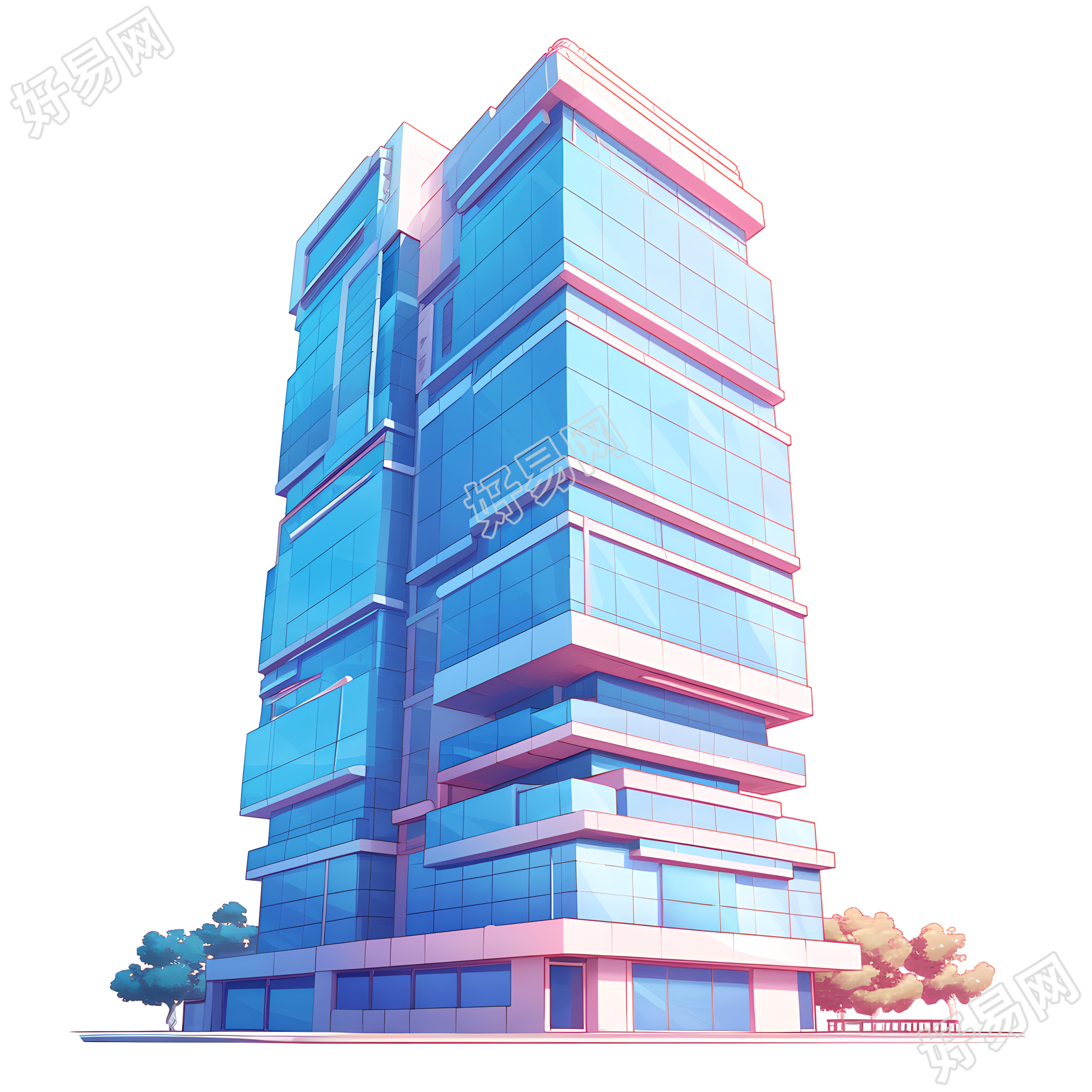 3D摩天大楼透明背景素材