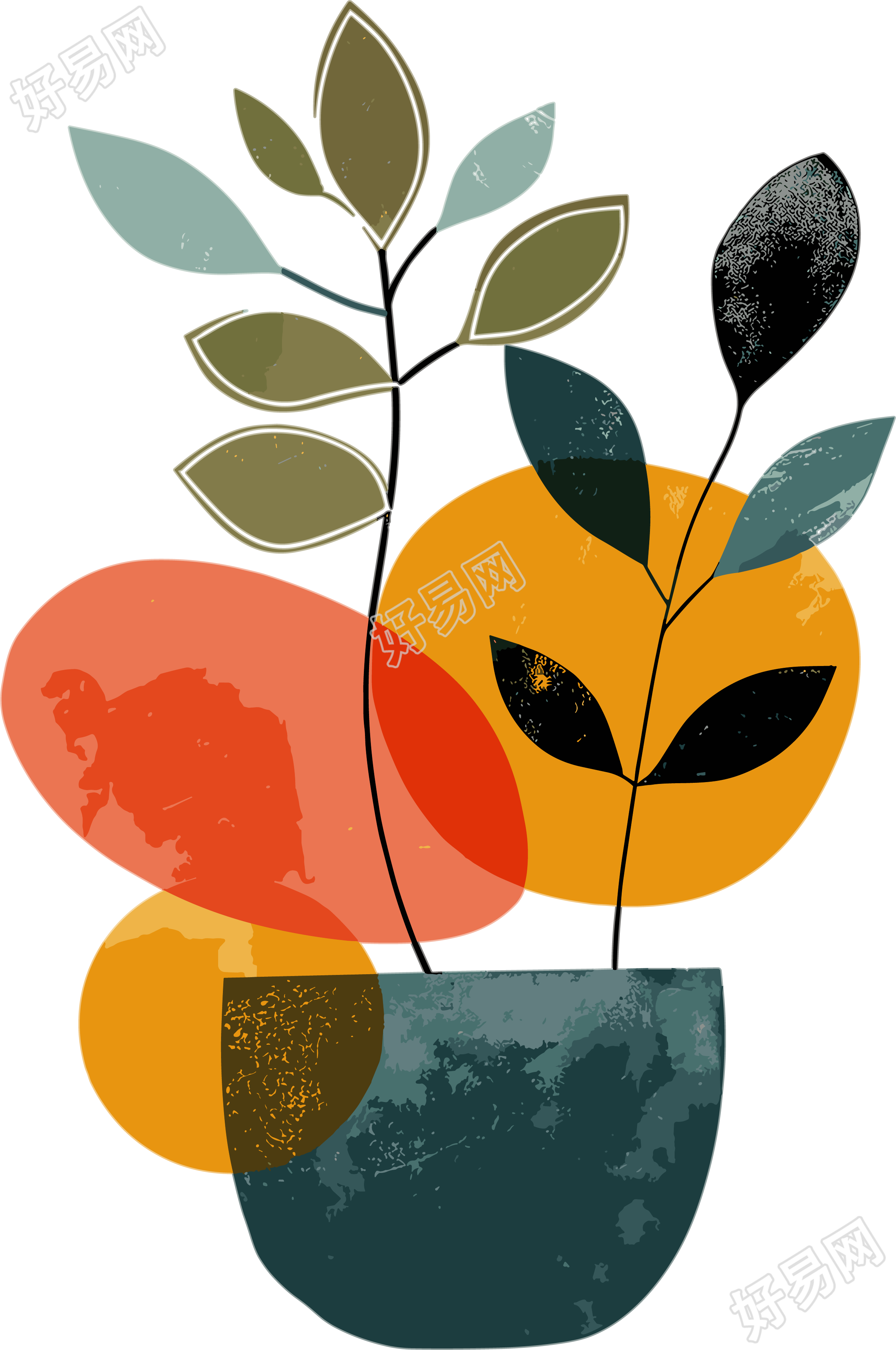 抽象植物色块插图