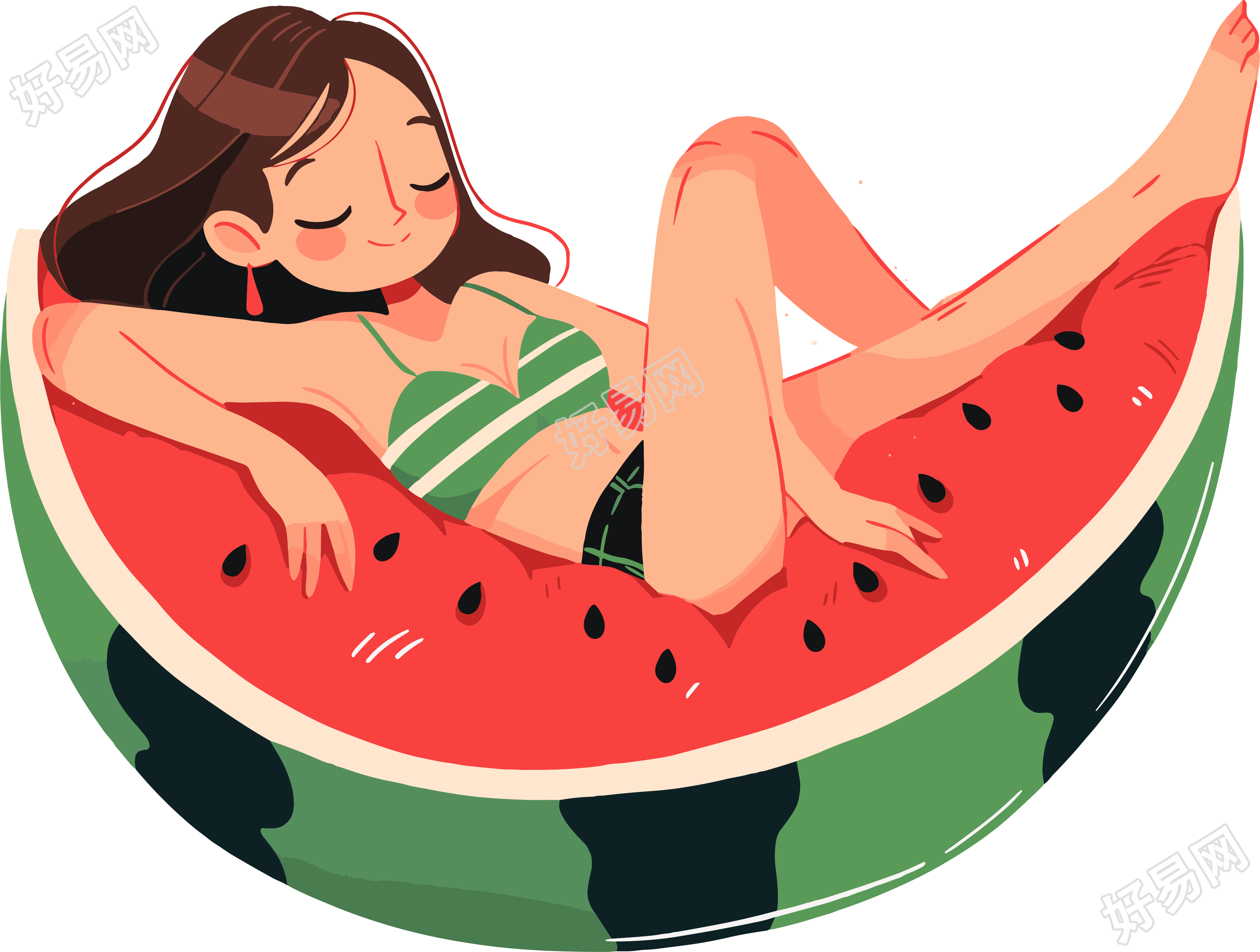 躺西瓜上的女孩插图