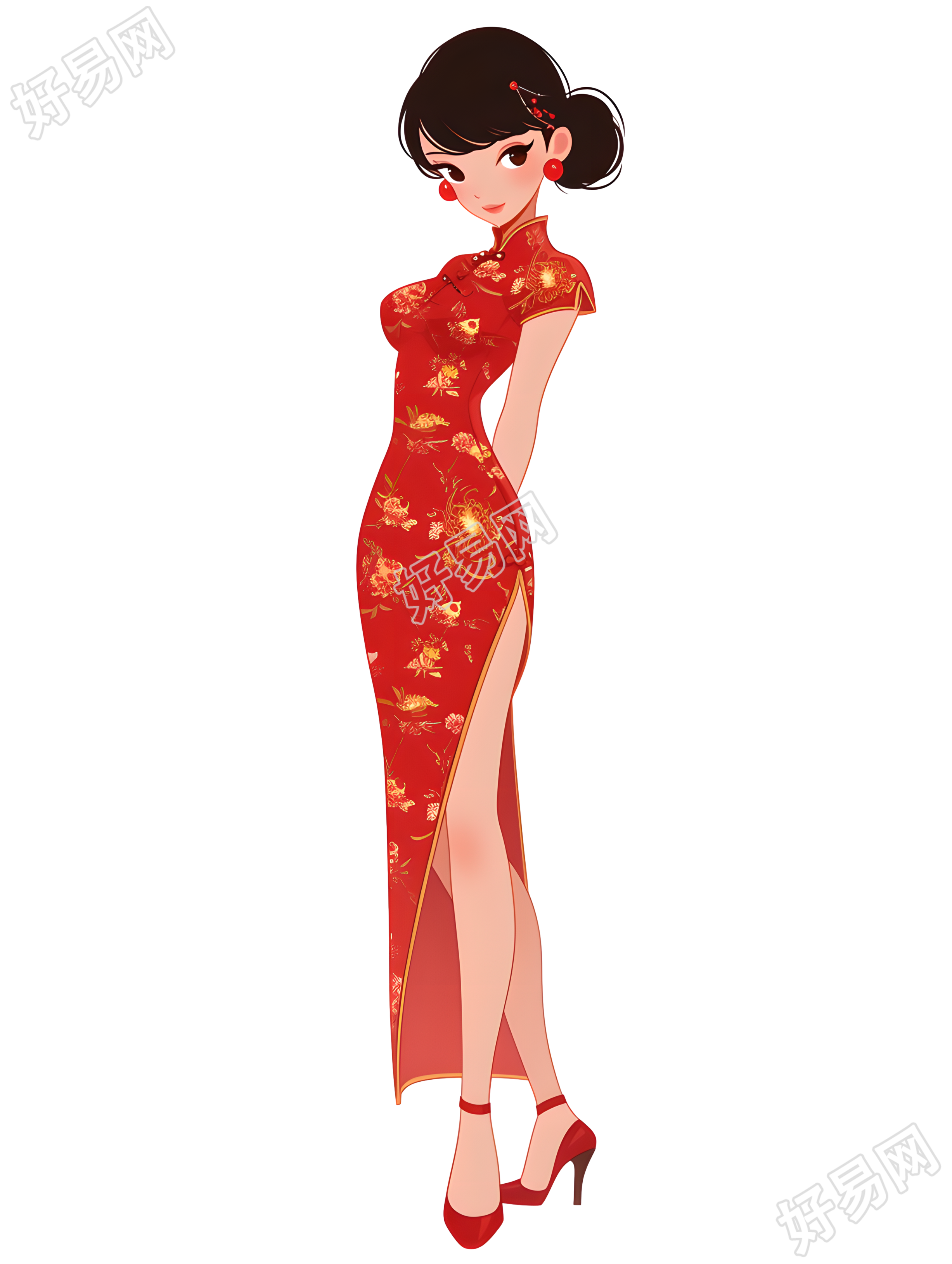 魅力女性红色旗袍素材