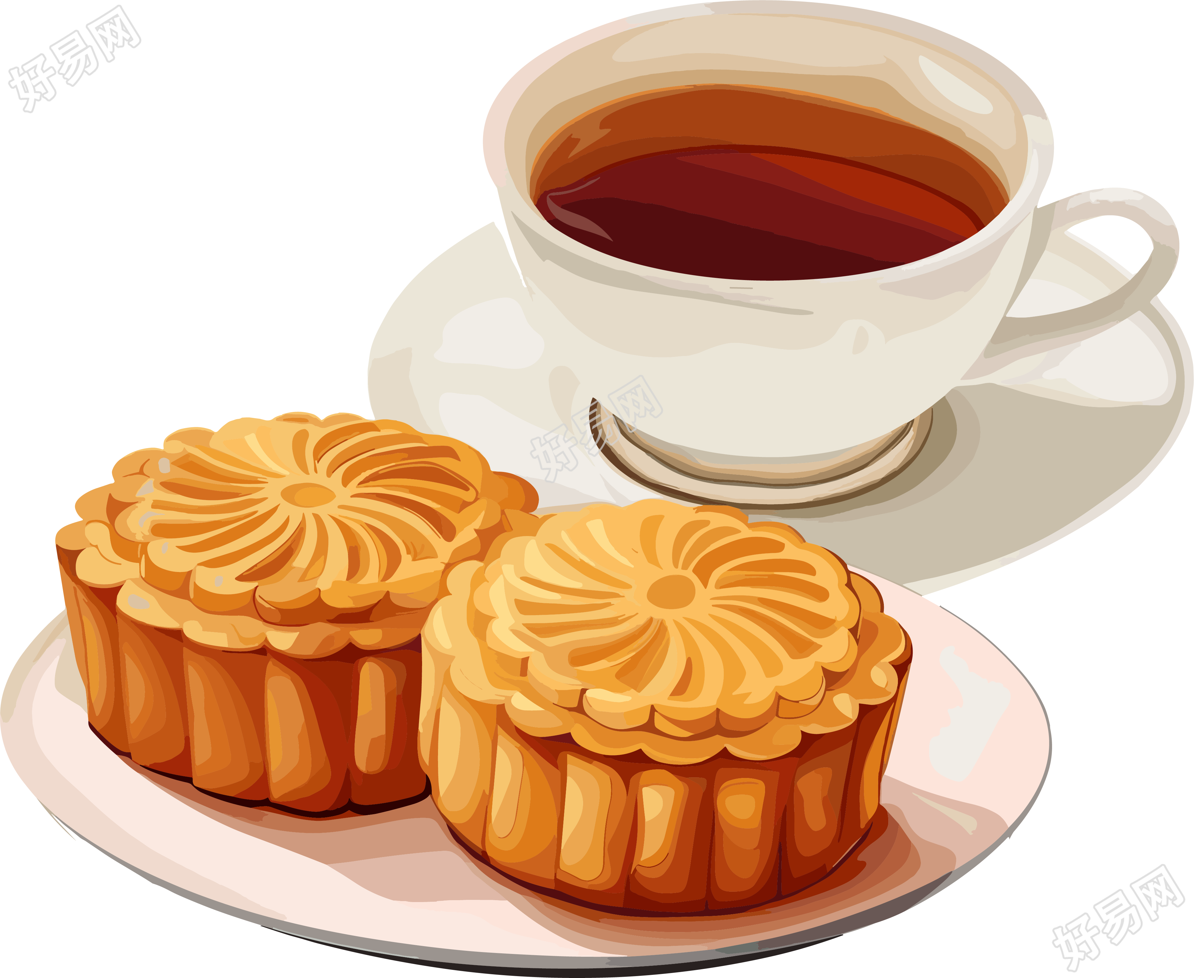 月饼白底插画素材