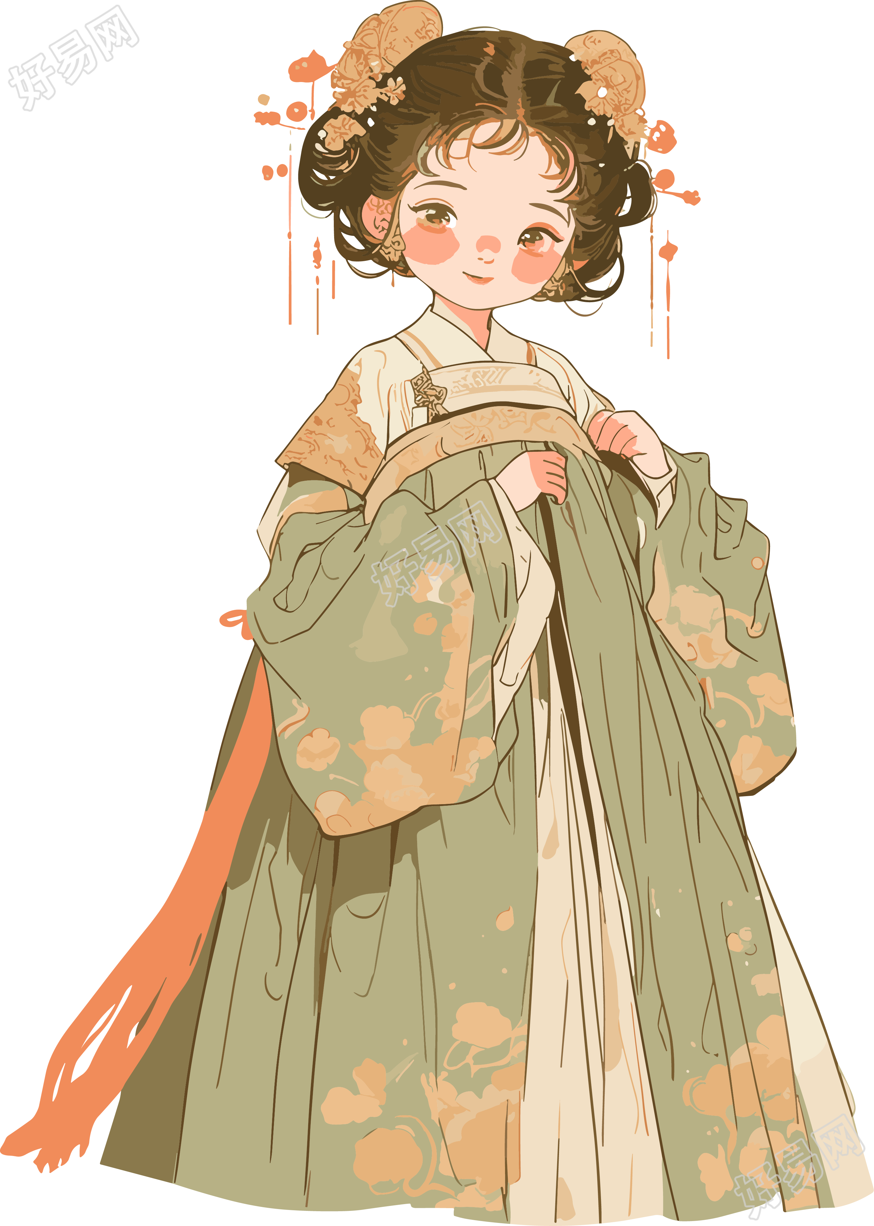 古风小孩卡通插画