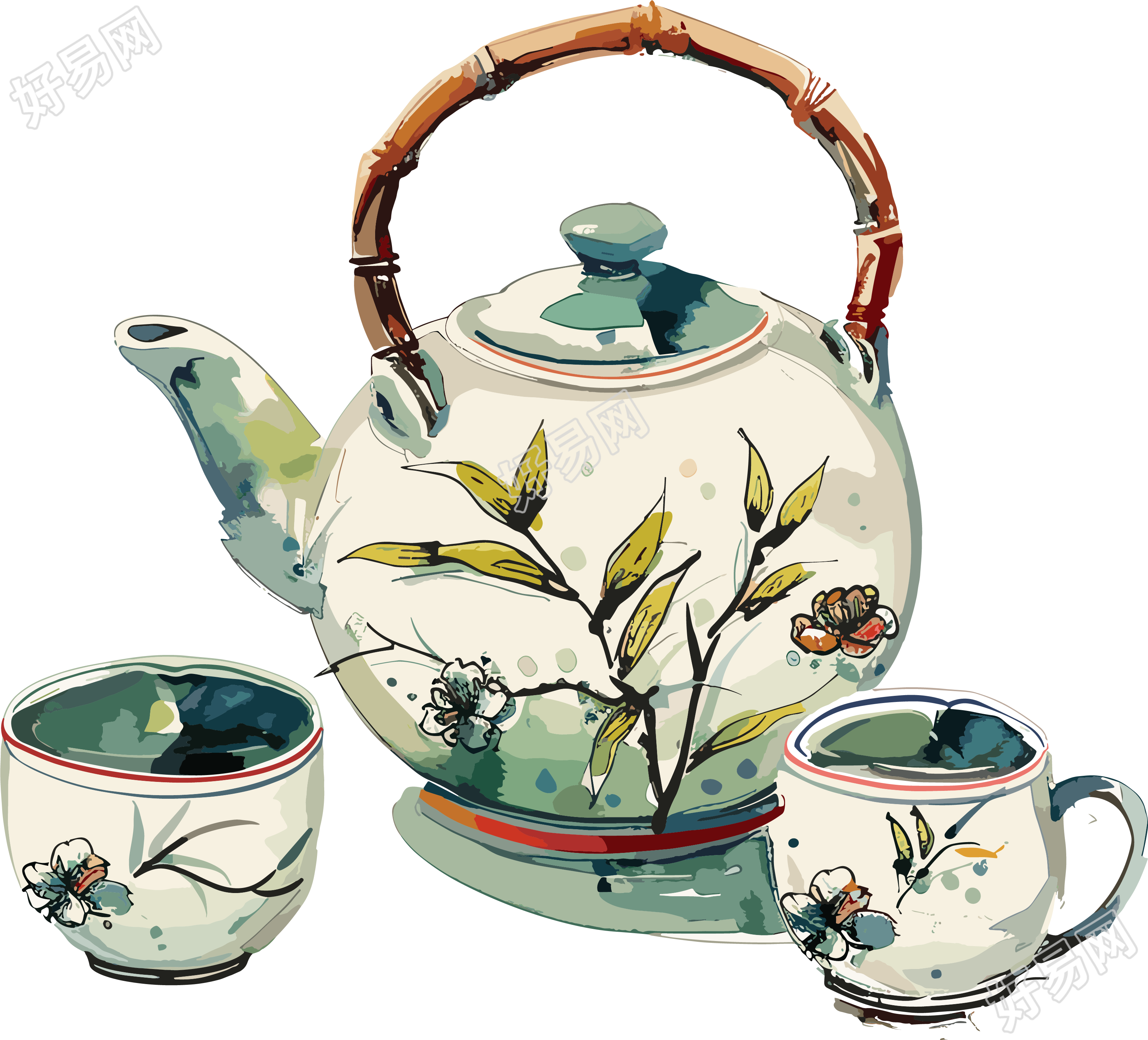 中式茶壶简绘插画
