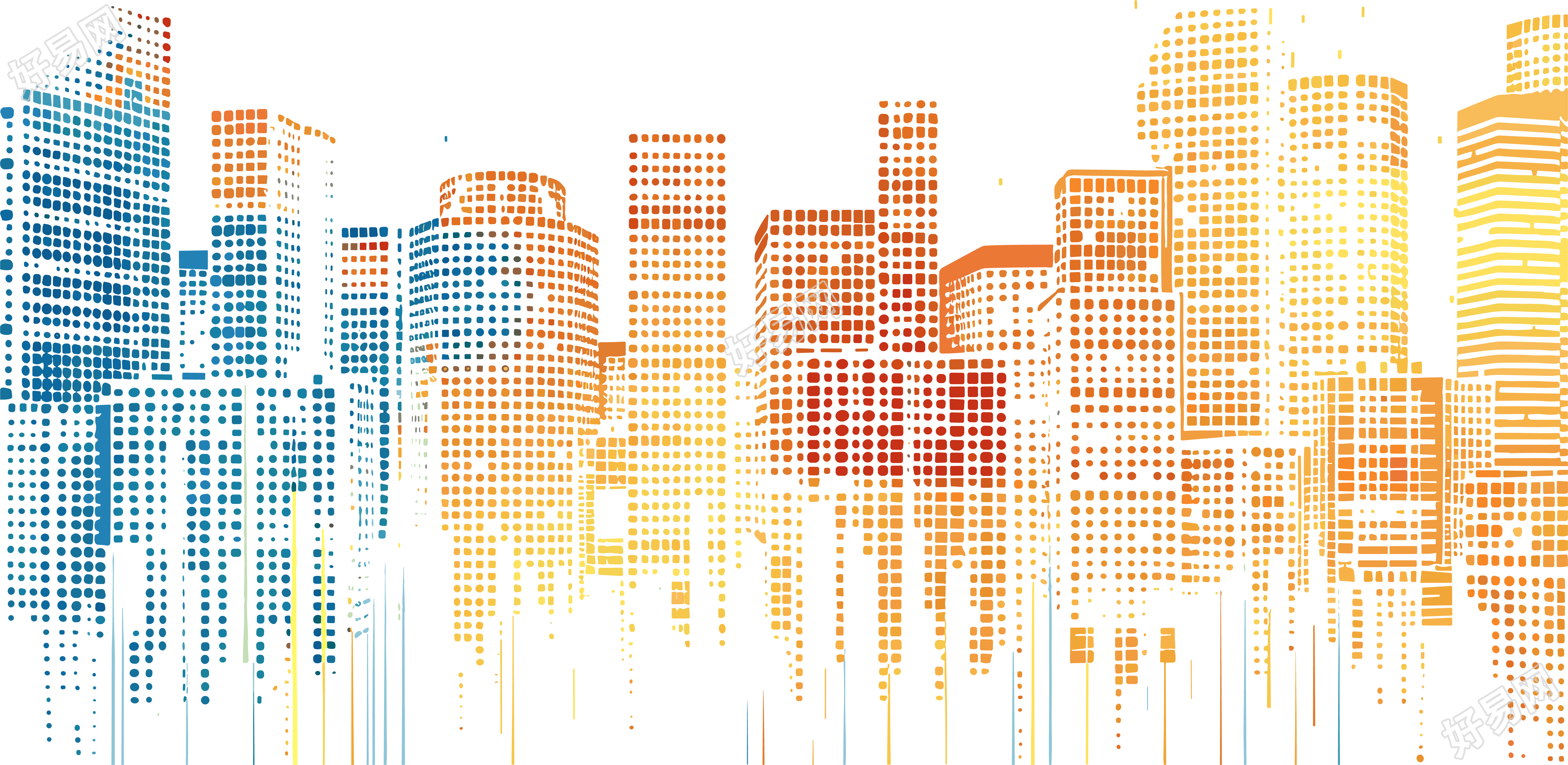 颗粒感城市建筑插画