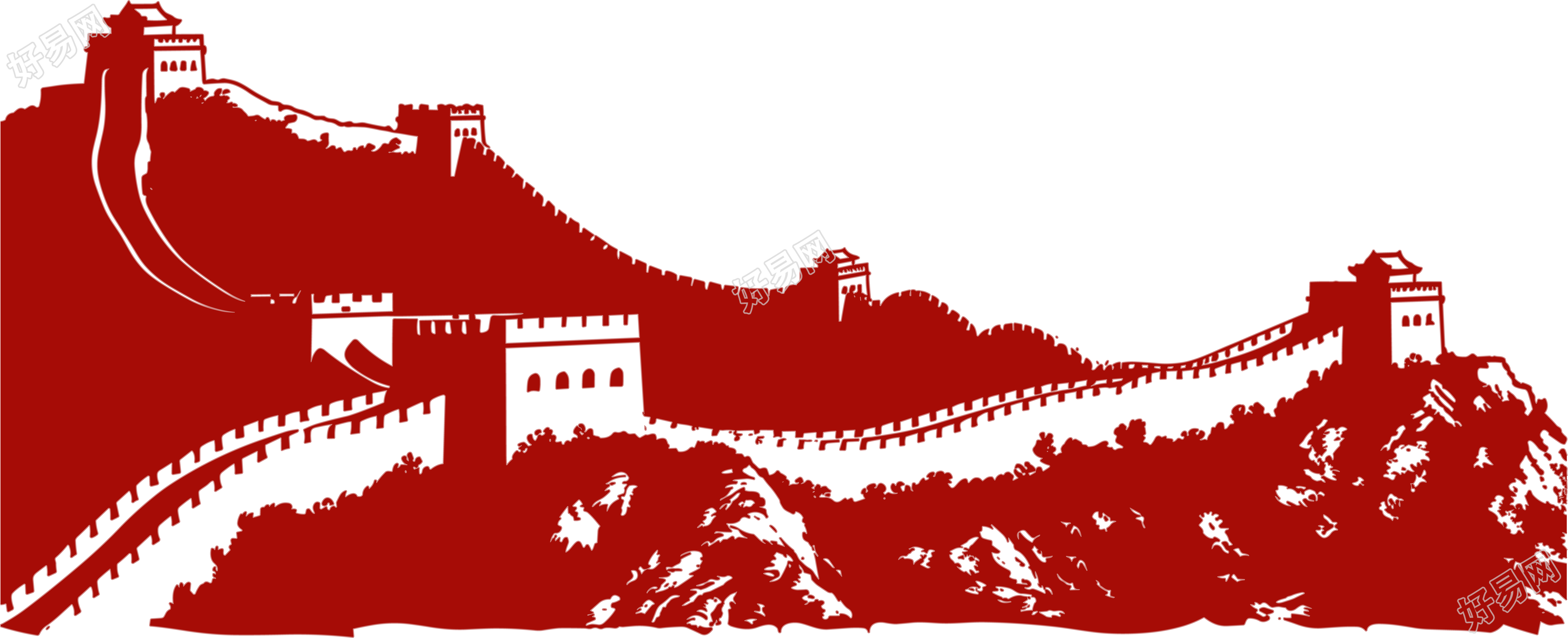 红色长城剪影素材