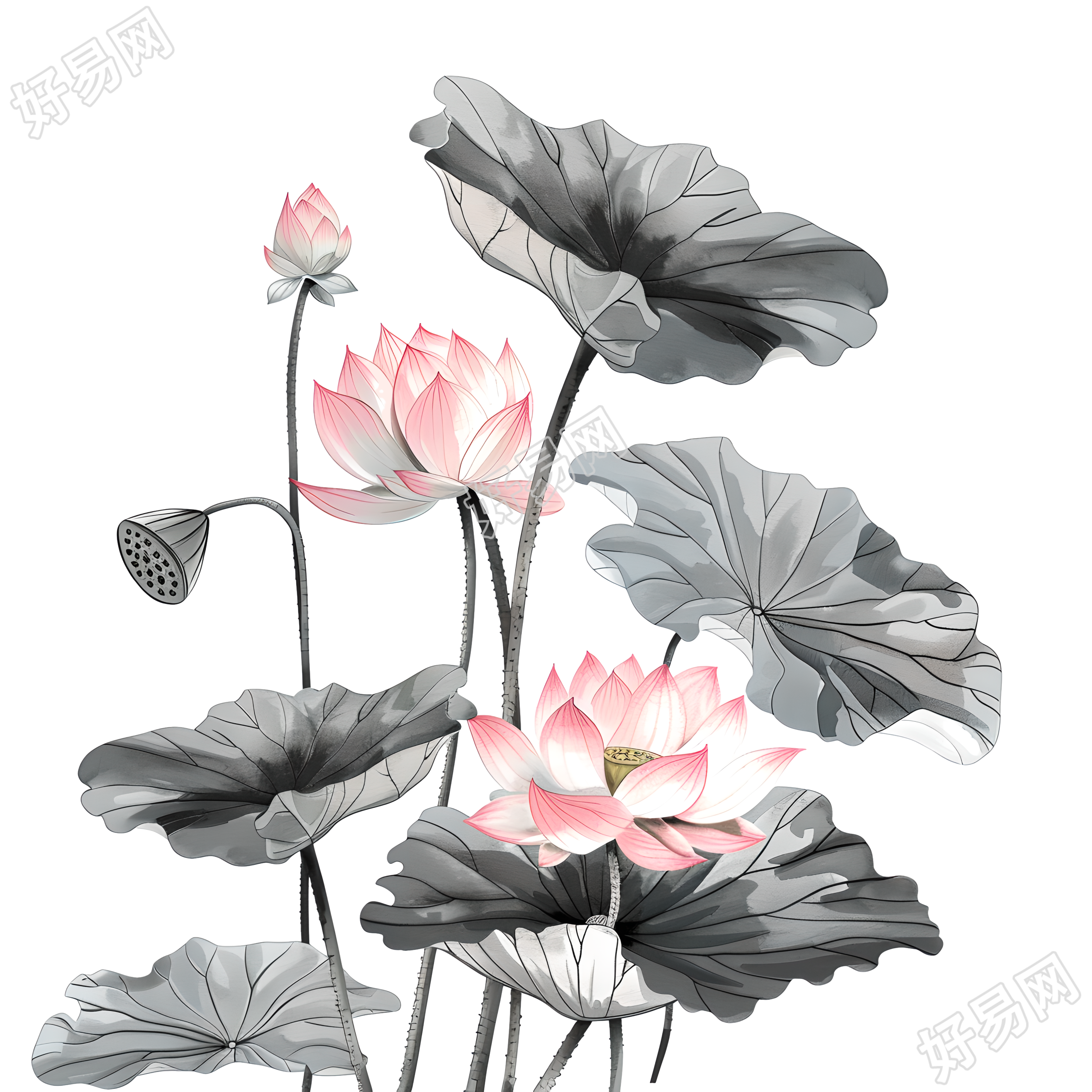 水墨荷花插画