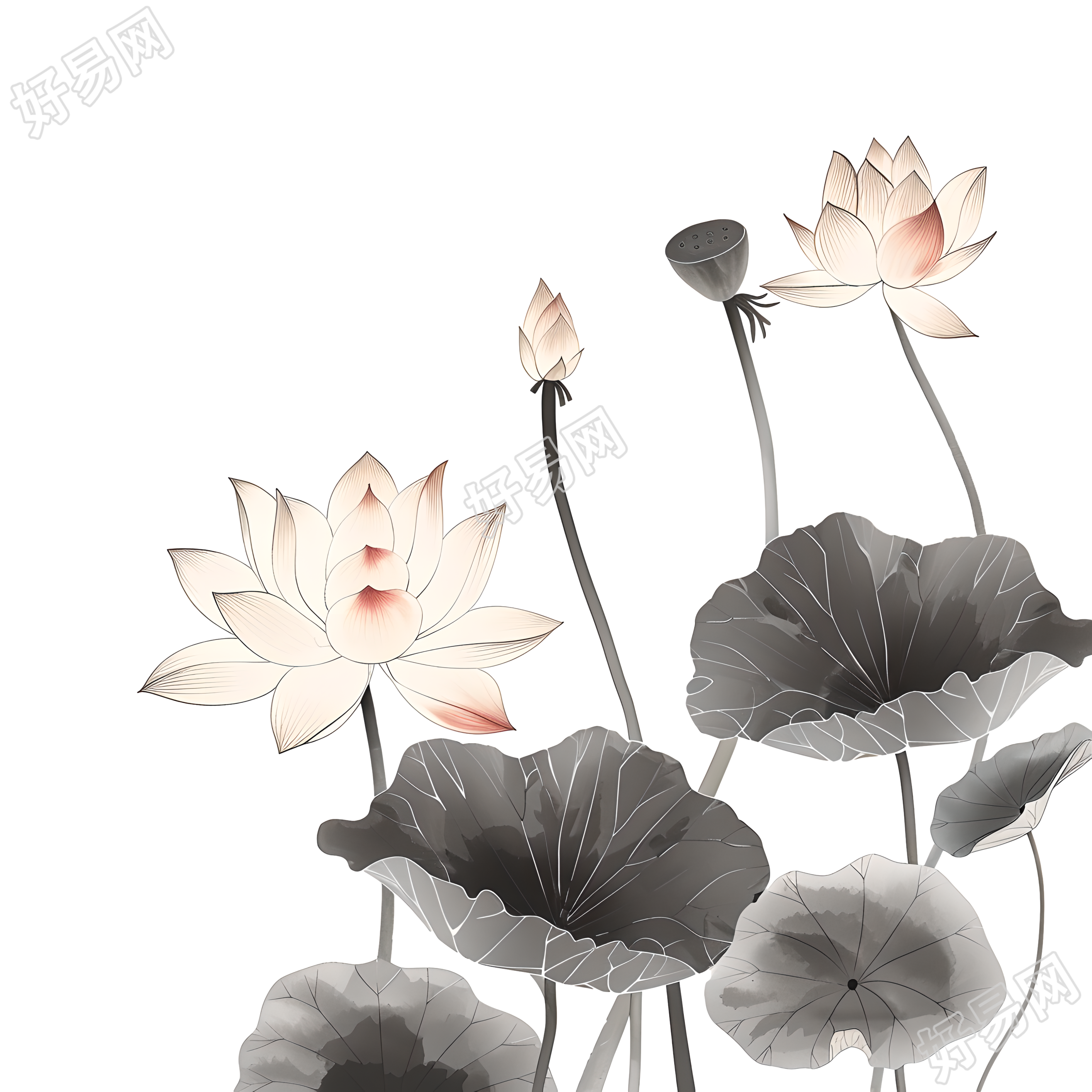 水墨荷花简约插图