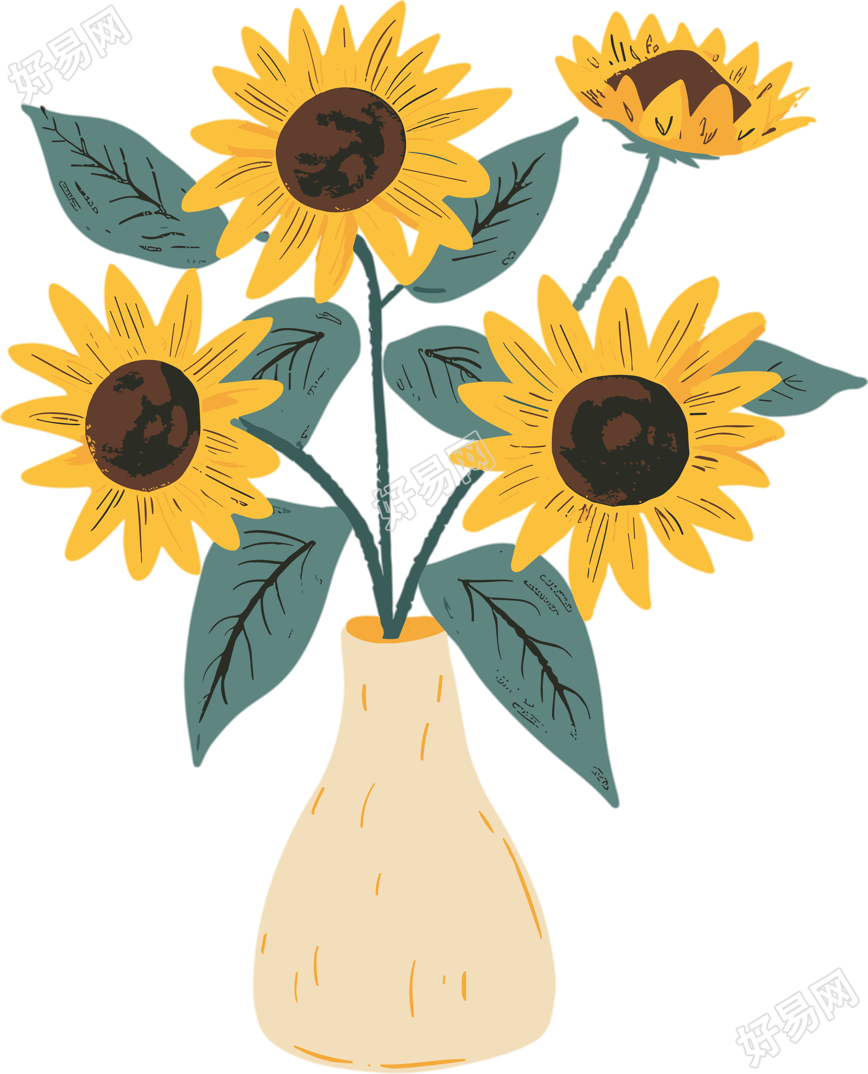 向日葵插花卡通素材