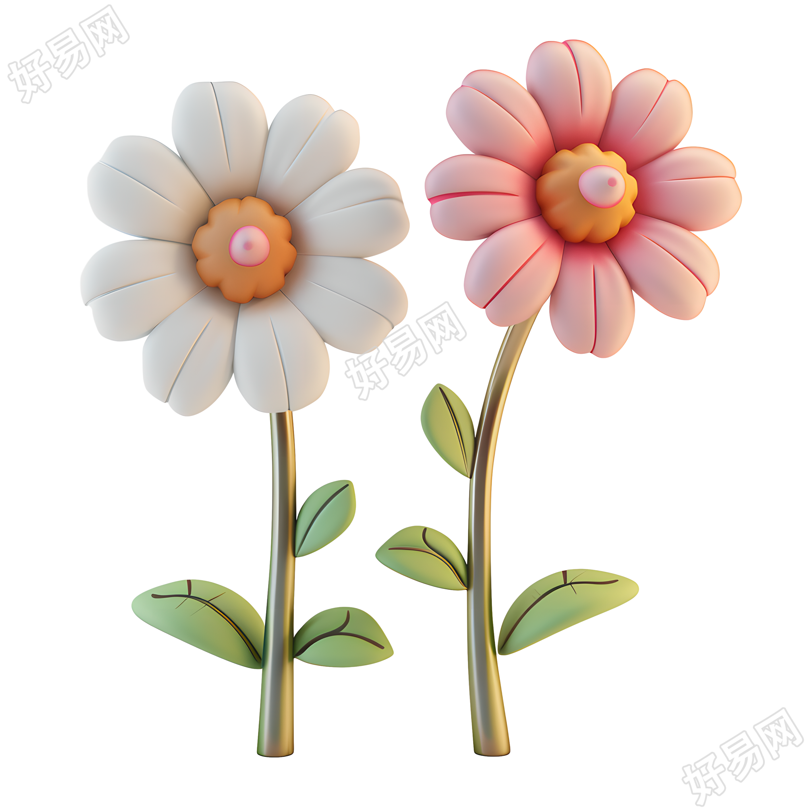 3D花卉可爱风插画