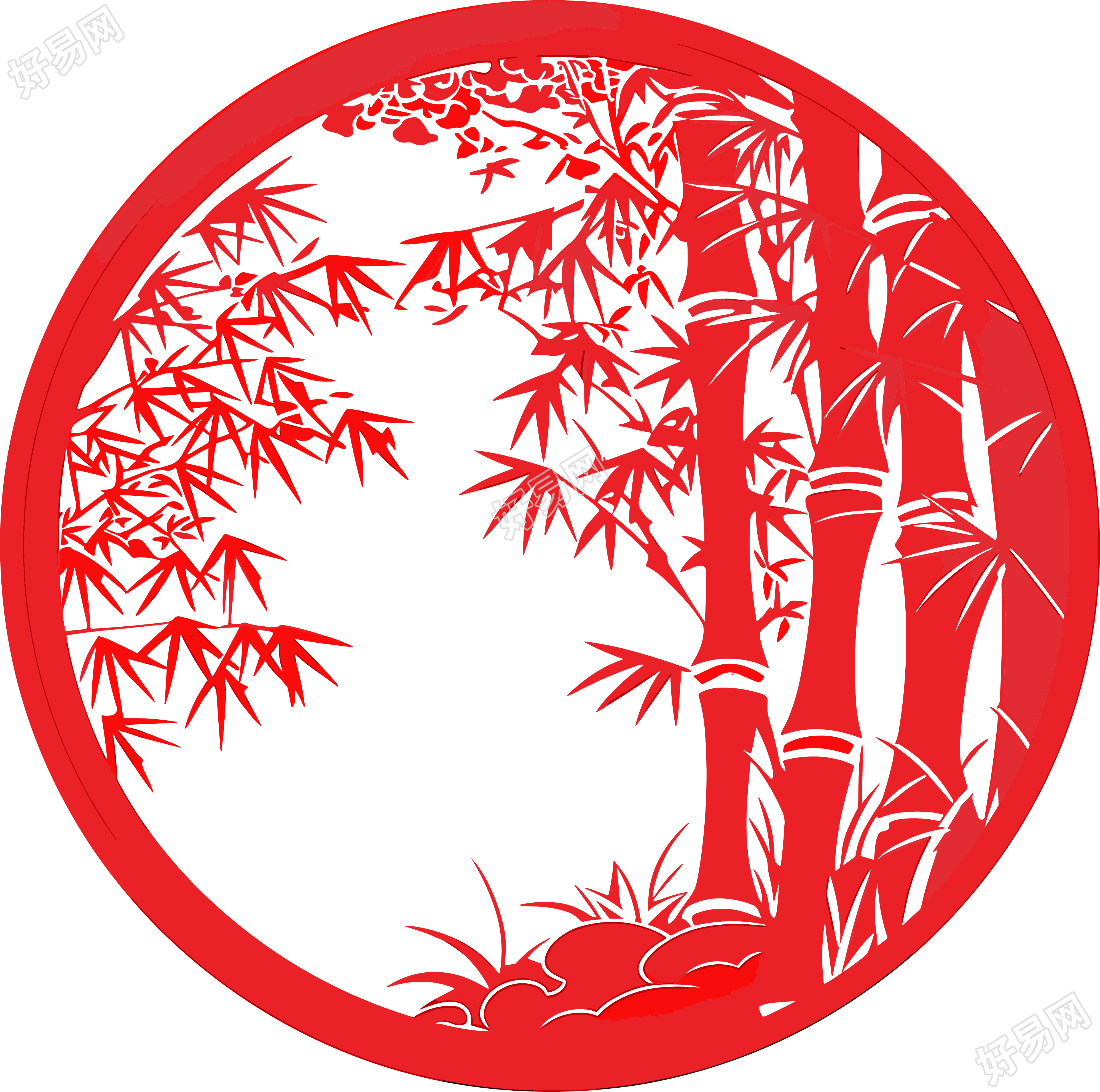 剪纸图案竹子插画