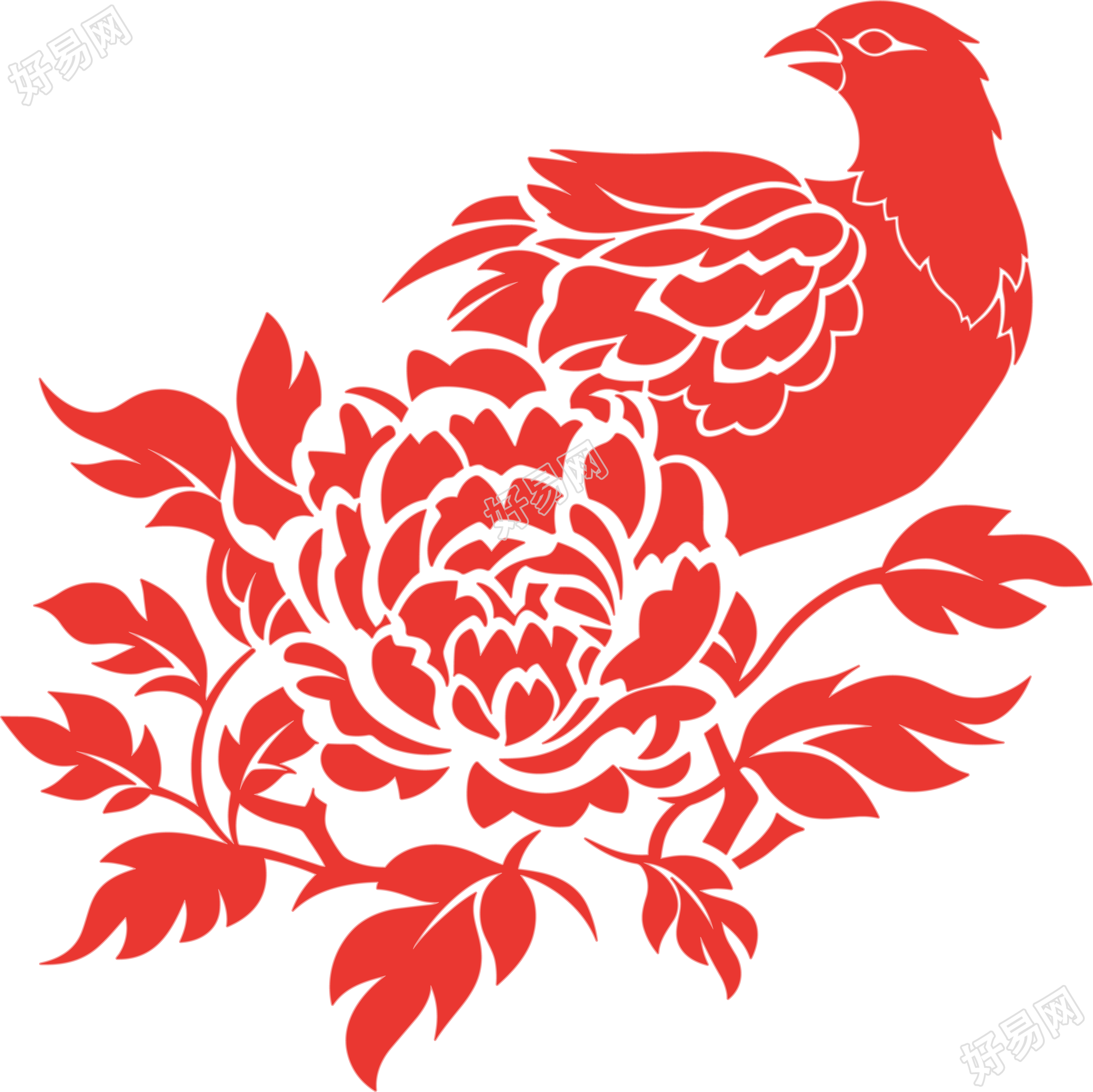 剪纸图案喜鹊PNG插图