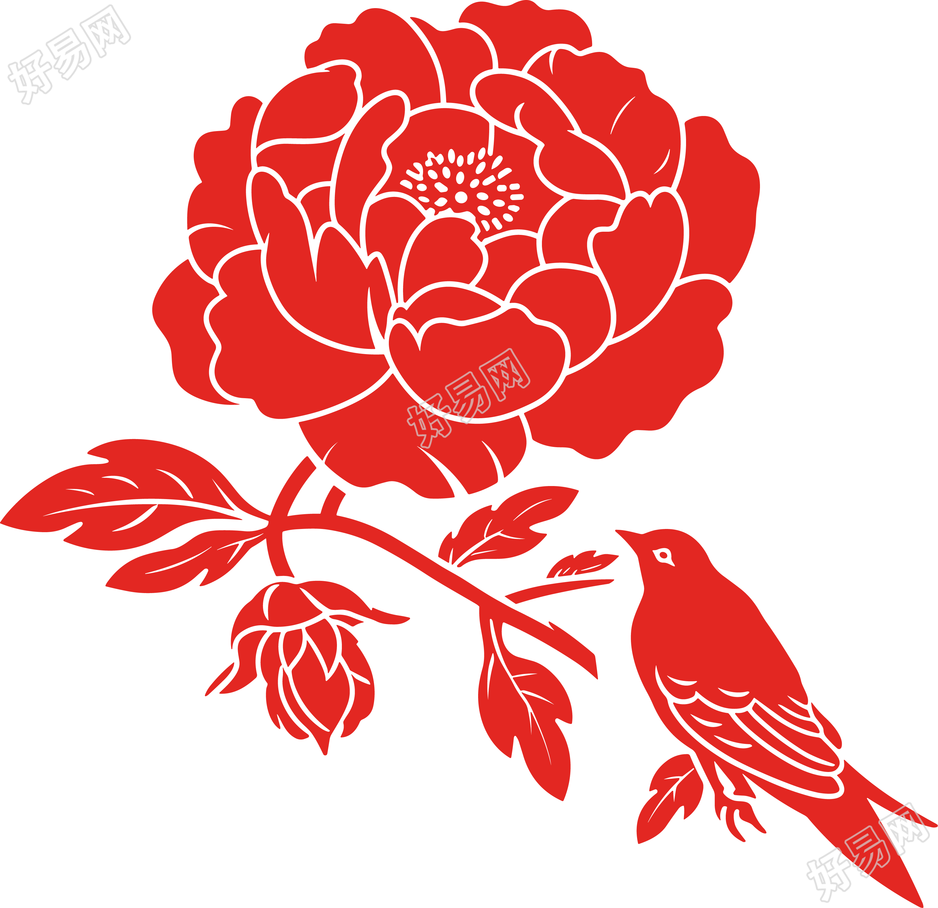 剪纸图案牡丹插画