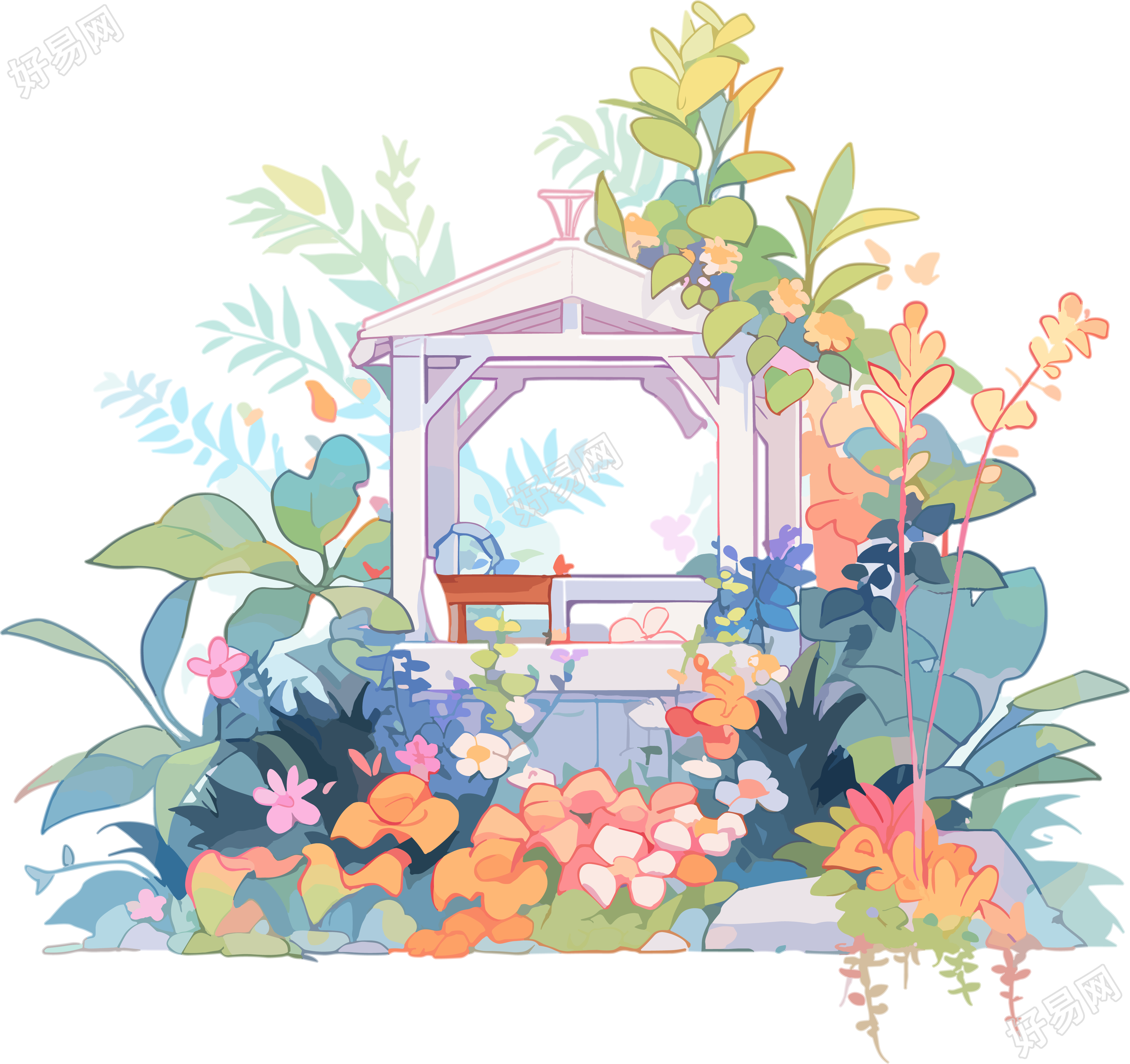 花园卡通可商用插画
