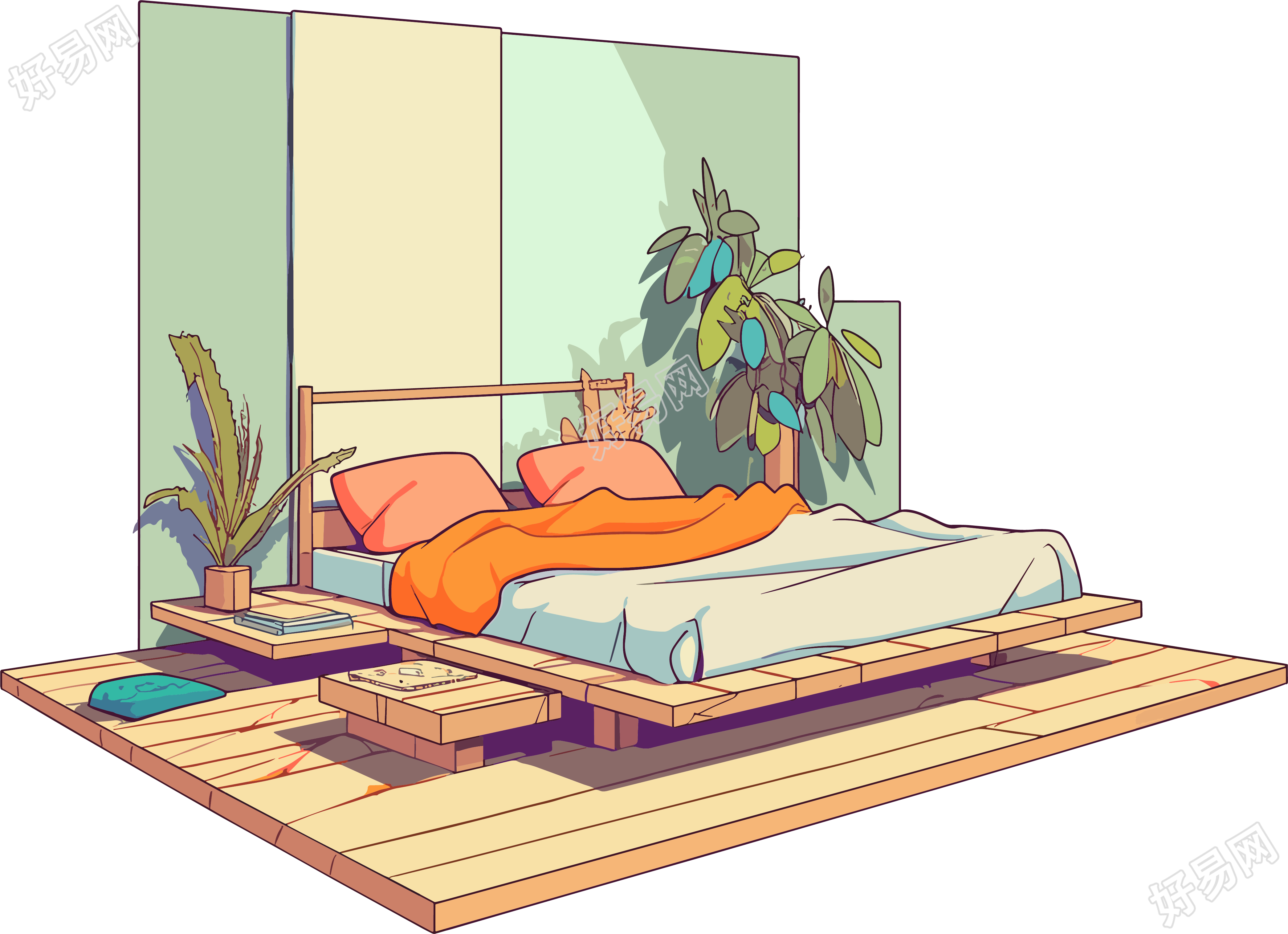 卧室卡通插图