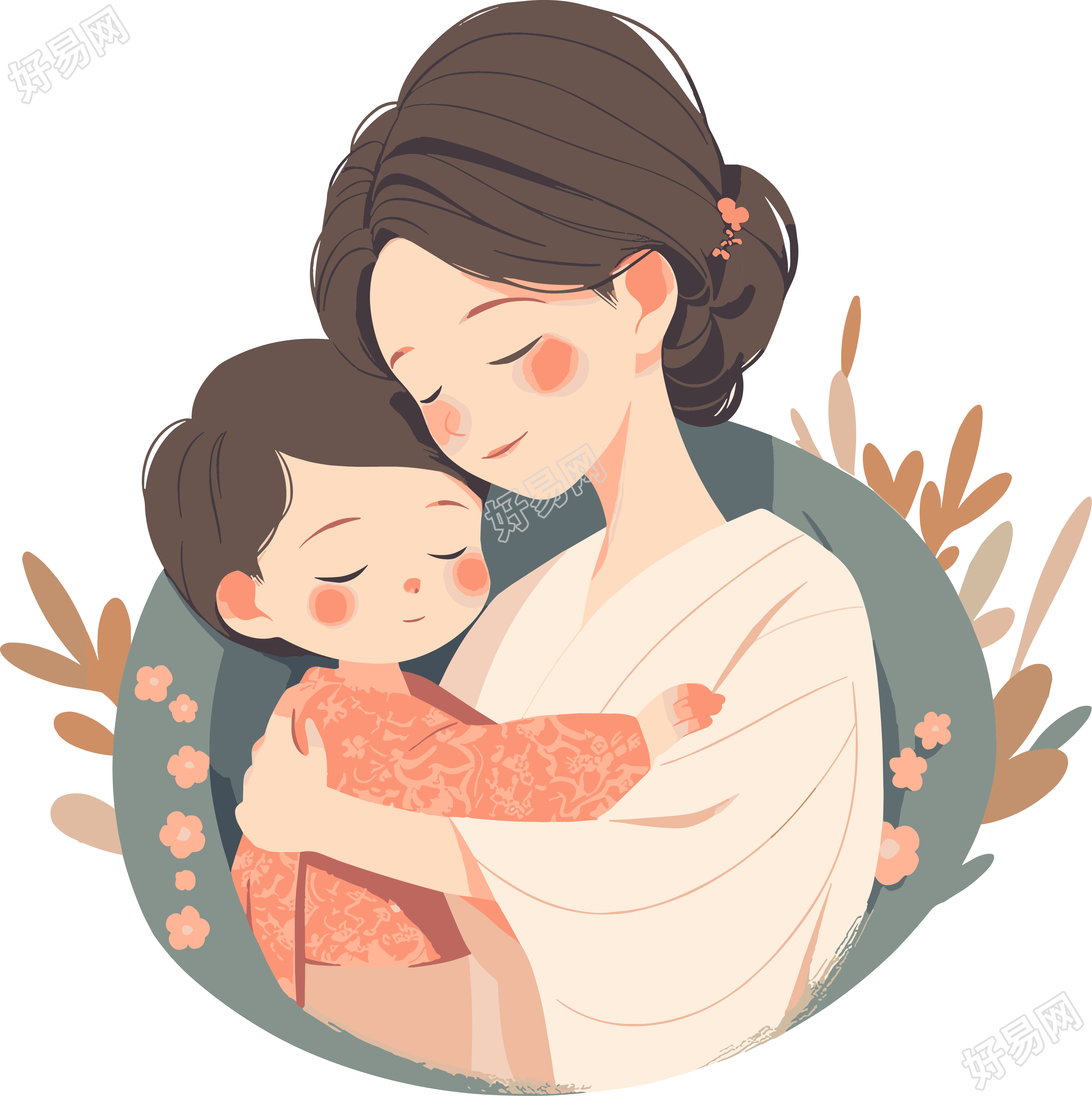 母亲与孩子插画设计
