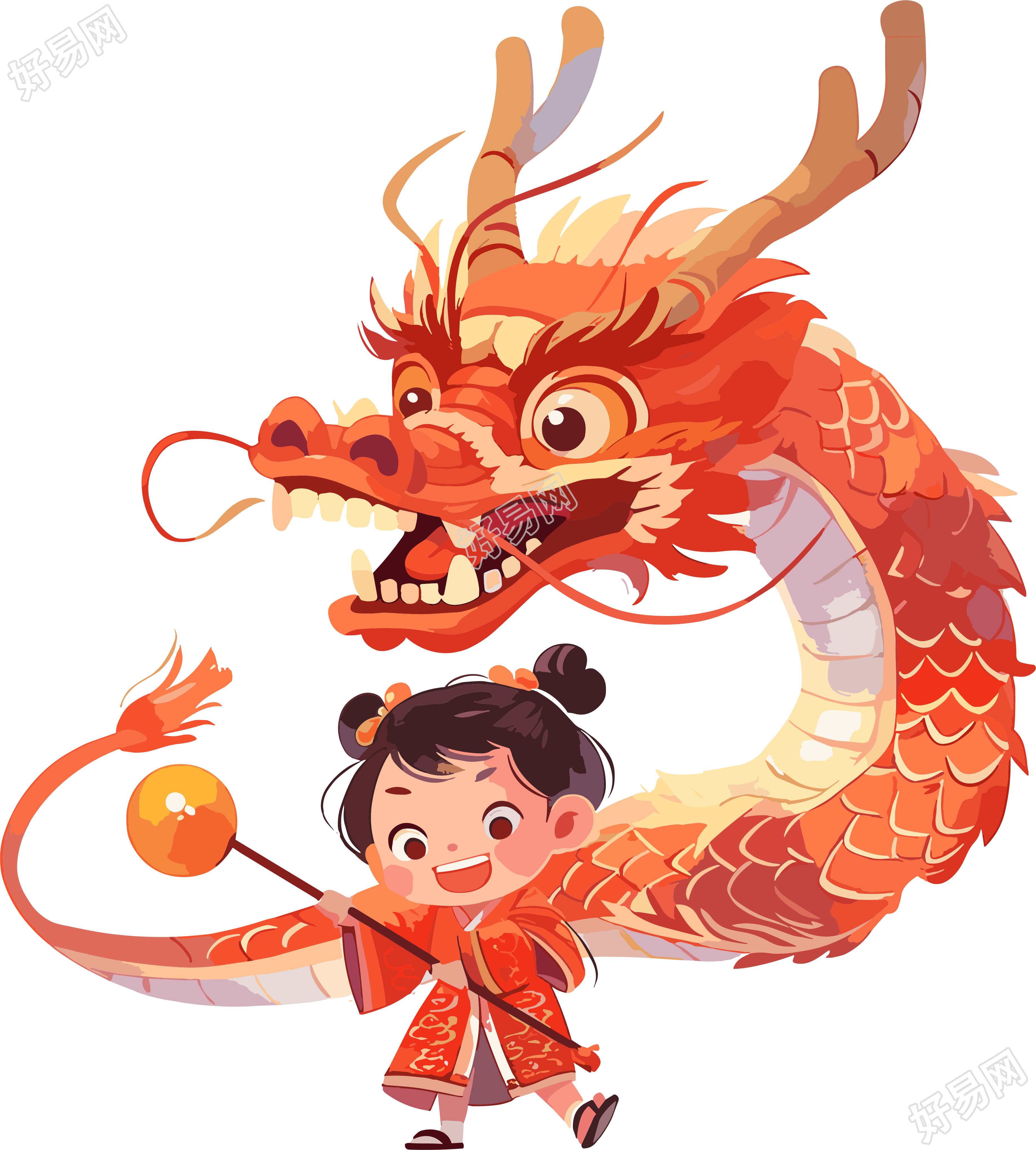 舞龙插画素材