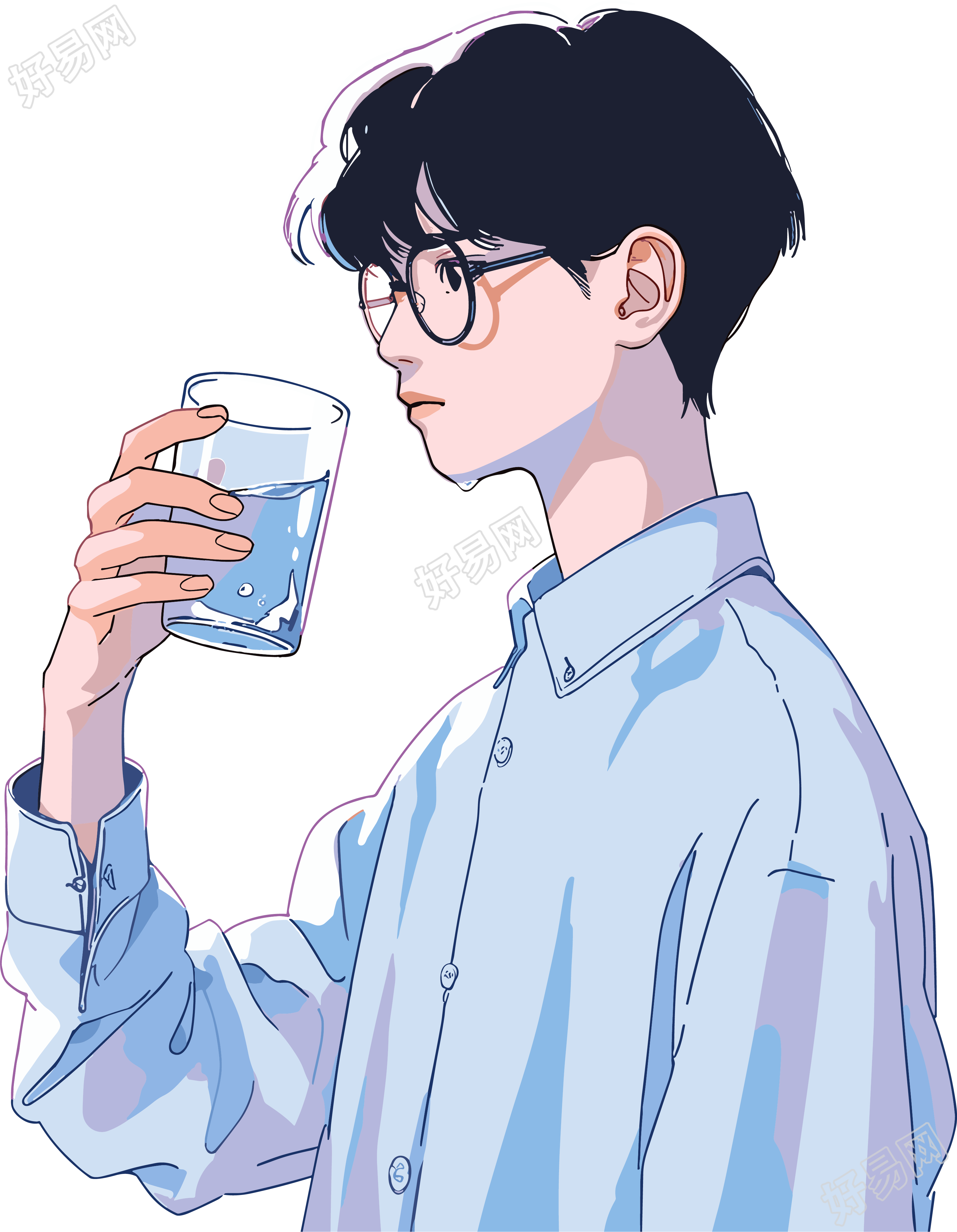 拿水杯的男生可商用插画